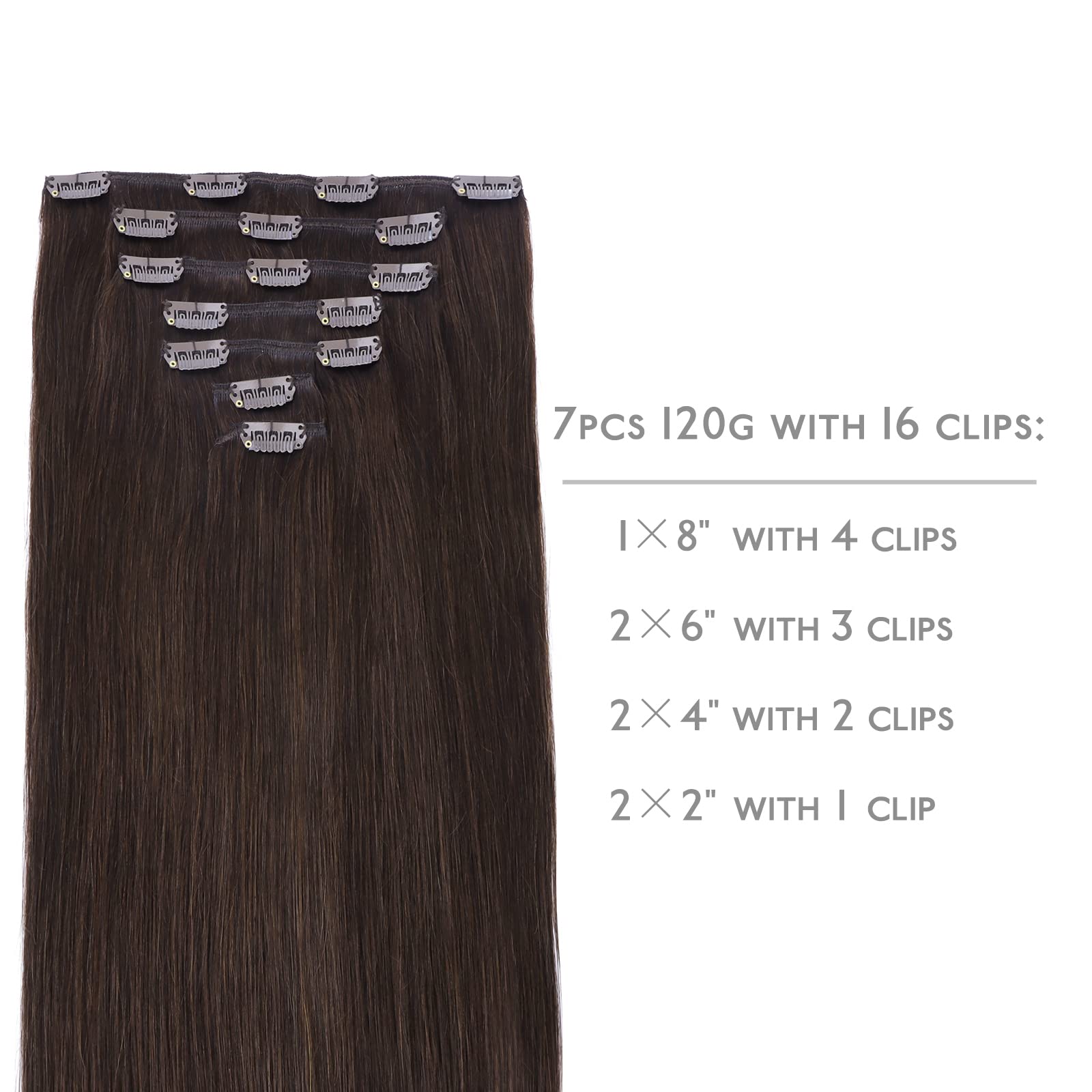 Wennalife Clip In Hair Extensions Real Human Hair, 14 Inch 120G 7Pcs Human Hair Extensions Clip In Human Hair, Light Dark Brown