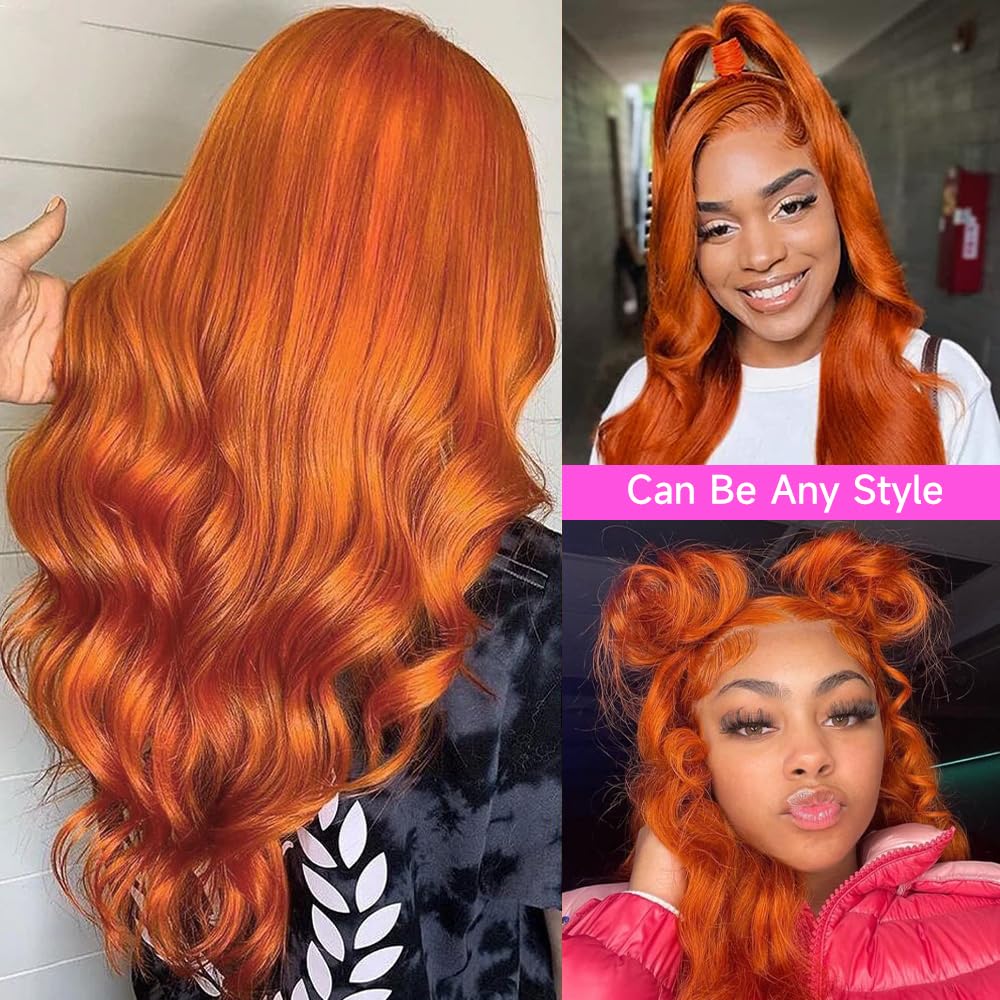 Orange Ginger Lace Front Wigs Human Hair Pre Plucked Body Wave 13X4 Colored Human Hair Lace Front Wigs Hd Lace Frontal Human Hai