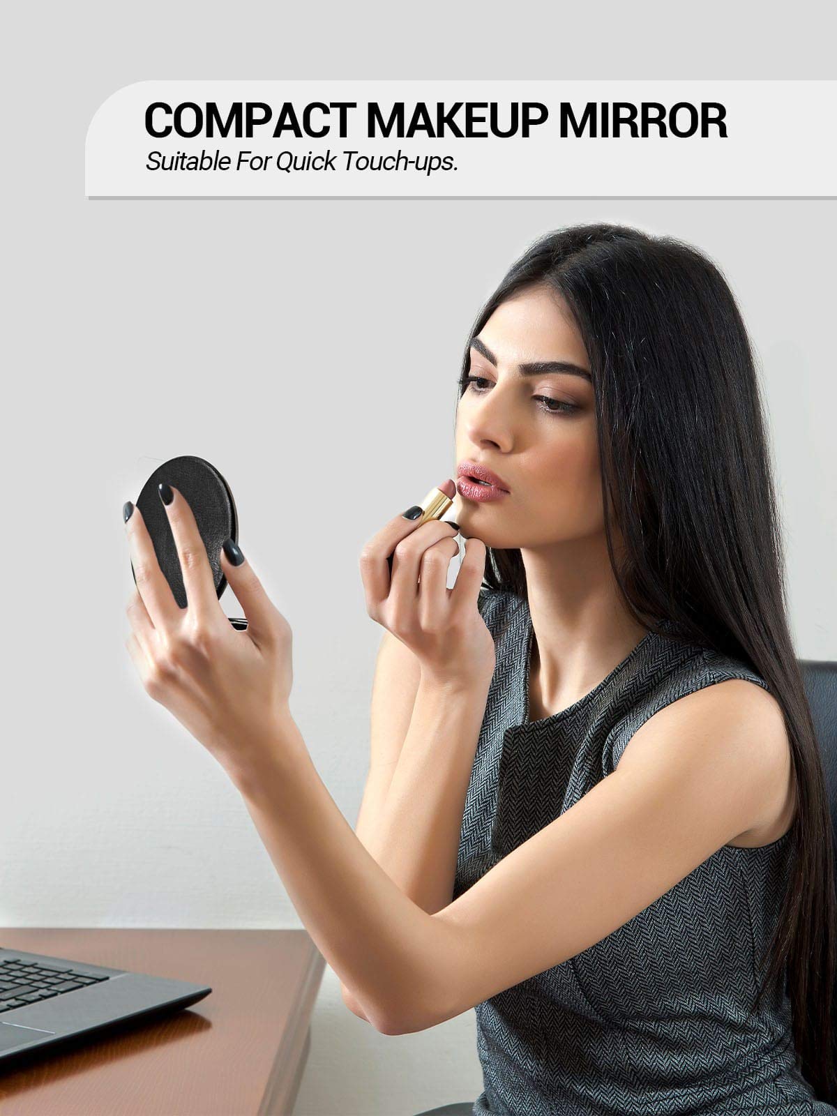 Getinbulk Compact Mirror,Set Of 2 Round Double-Sided Makeup Small Mirror For Purse With 1X/3X Magnification Pu Leather (Black, 2