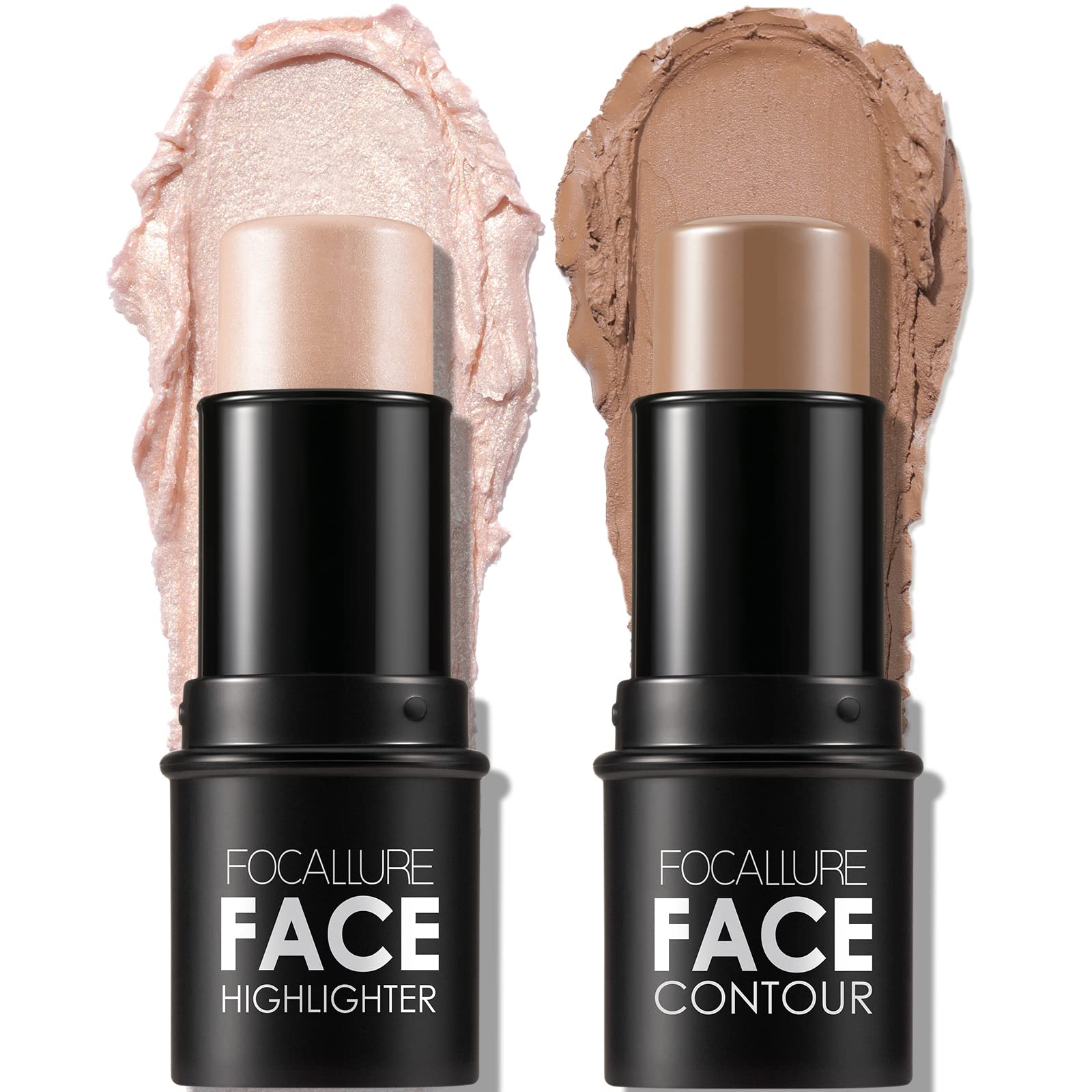 Focallure 2 Pcs Mineral Cream Contour Stick,Moisturize Highlighter And Bronzer Pen,Non Stick Face Brightens & Shades Pencil,Long