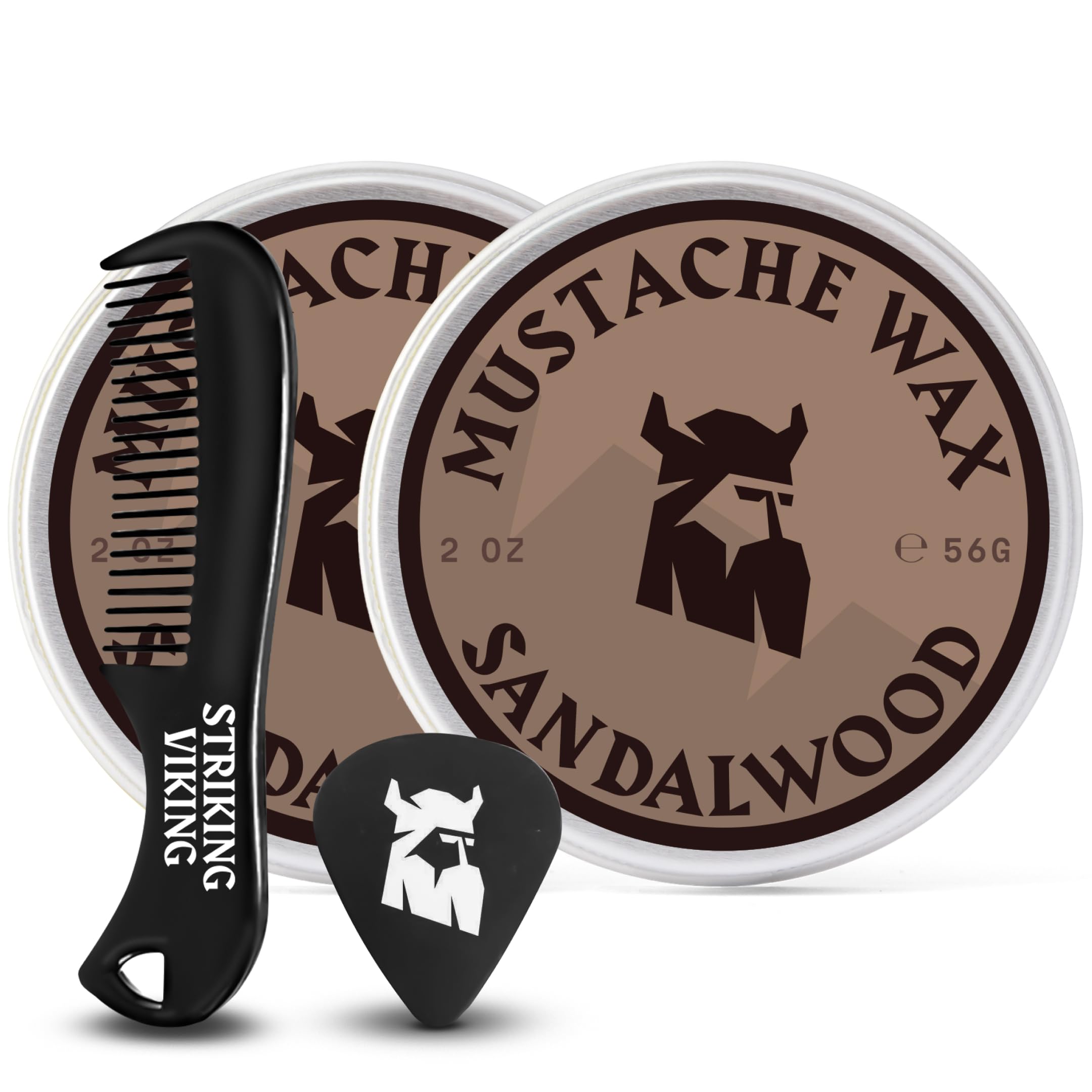 Striking Viking Mustache Wax & Comb Set  2x 2 Oz, Sandalwood, Strong Hold