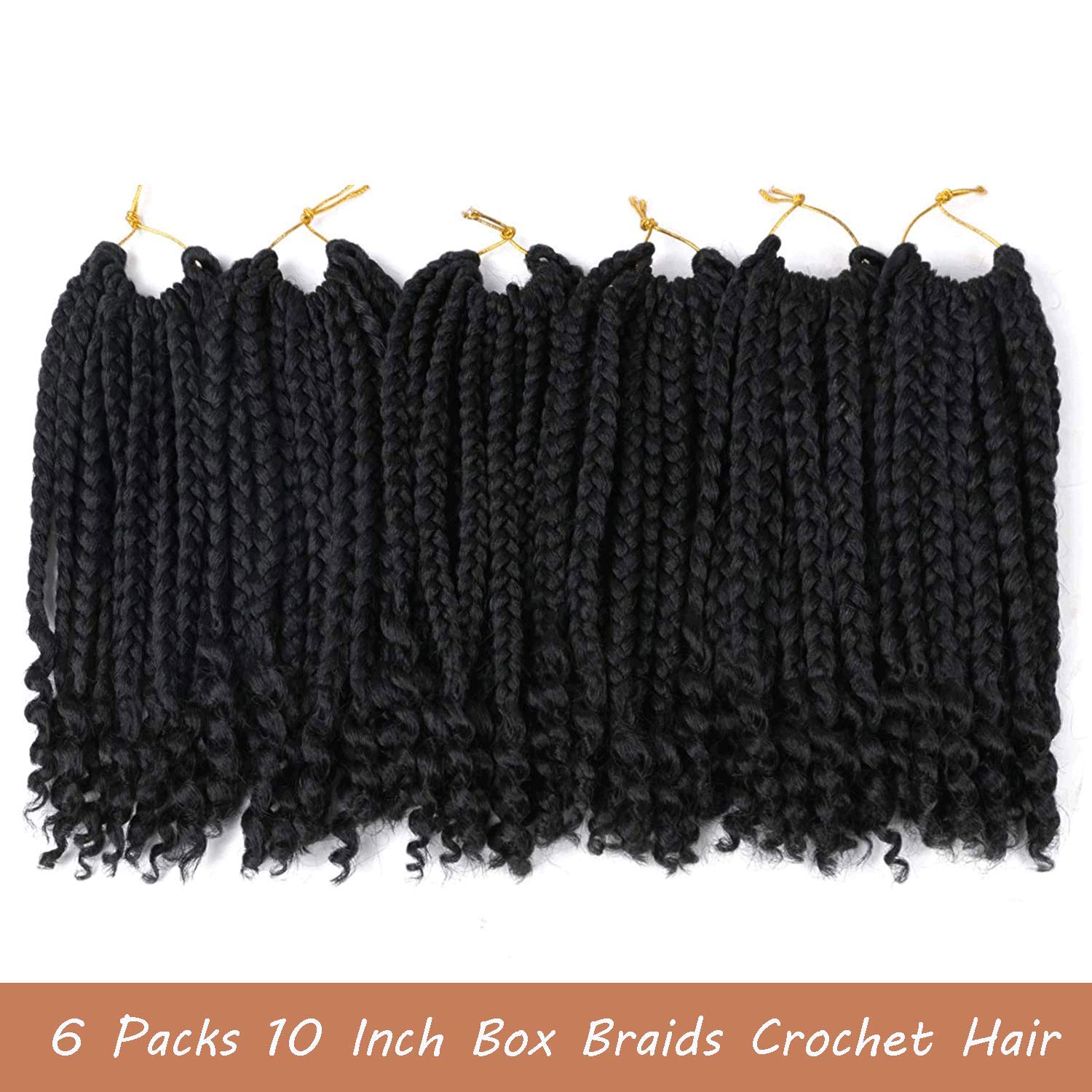 6 Packs Crochet Box Braids Curly Ends 10 Inch Crochet Braids Bohemian Box Braids Crochet Hair For Black Women (1B, 10 Inch)