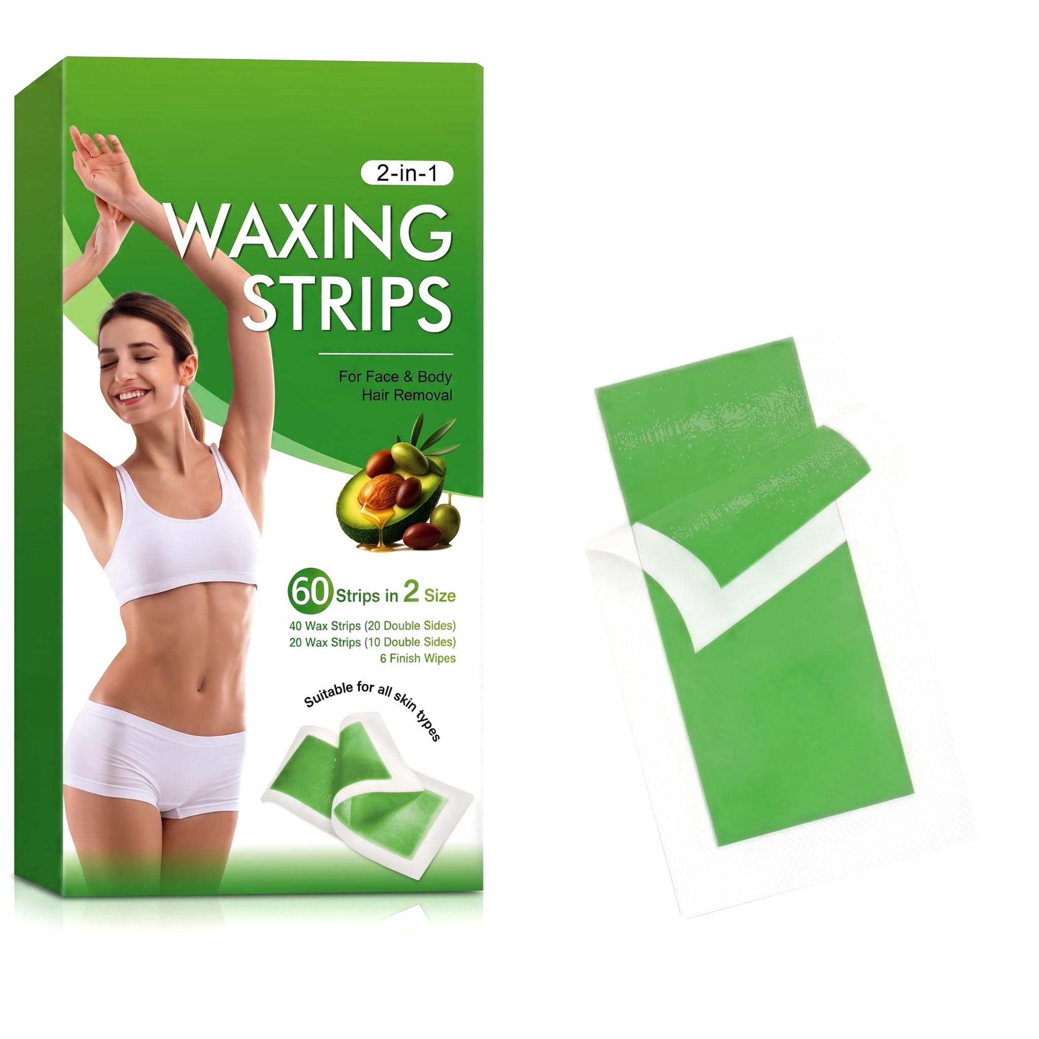 JoanofArc Waxing Kit for Women  60 Count Hair Removal Wax Strips for Body & Face (40 Body + 20 Face), Complete AtHome Waxing S