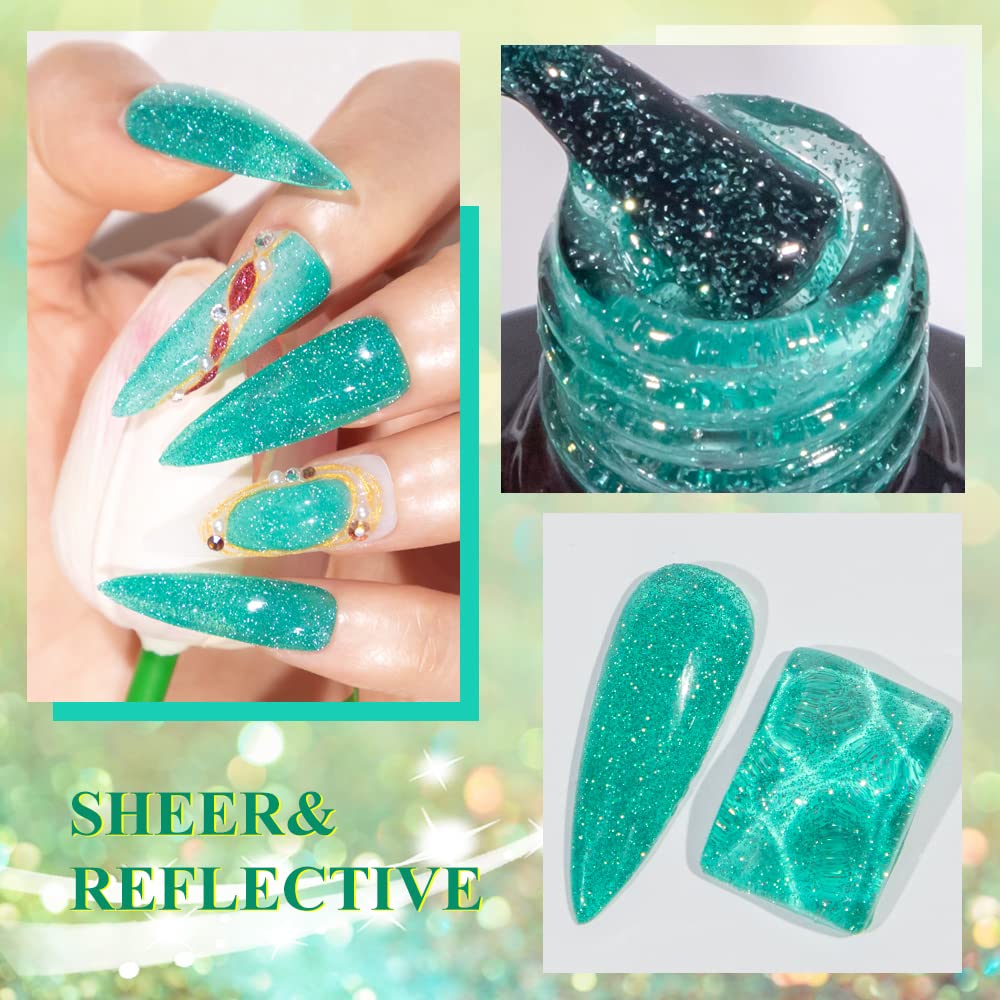 Mizhse Jelly Reflective Glitter Gel Nail Polish Kit, Flash Disco Diamond Sheer Gel Polish Sparkle 12Pcs, Translucent Soak Off Uv