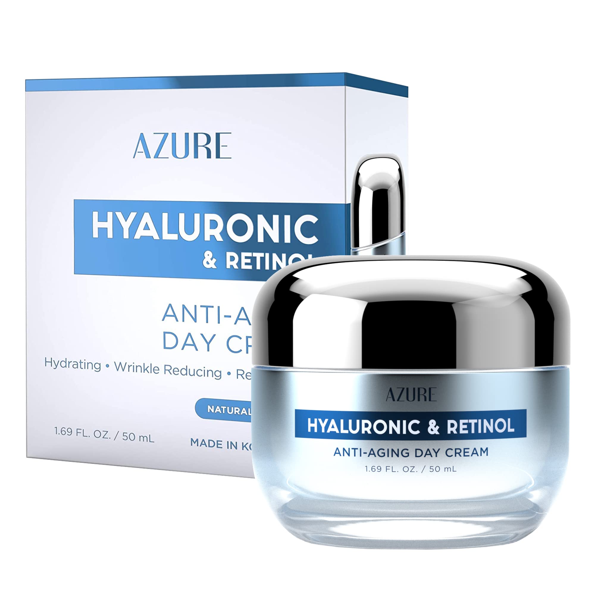 AZURE Hyaluronic & Retinol Anti Aging Day Cream - Rejuvenating & Hydrating | Reduces Wrinkles, Creases & Fine Lines | Evens Skin