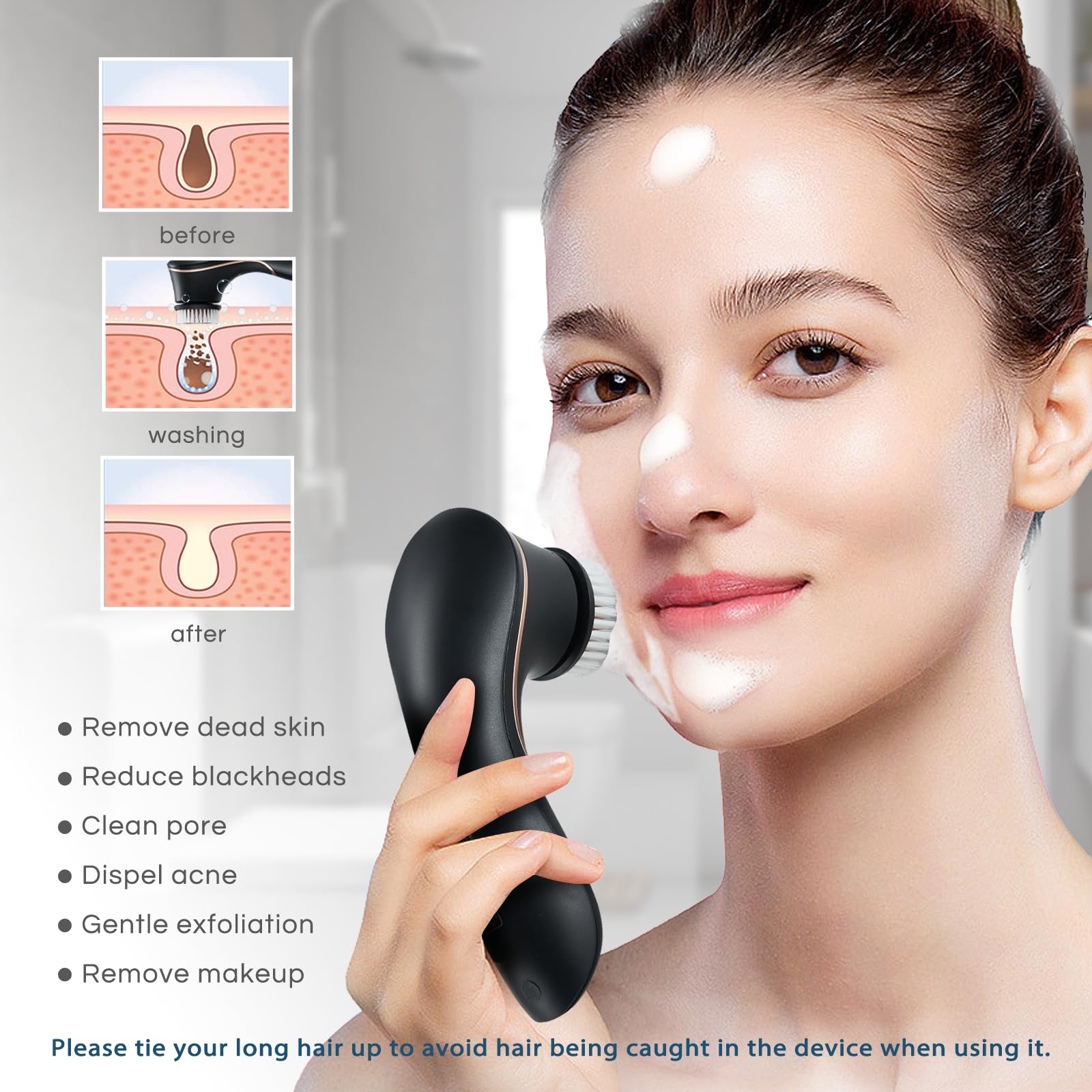Facial Cleansing Brush, Electric Face Scrubber Rechargeable Exfoliator Ipx-7 Waterproof Rotating Cleanser For Exfoliating, Massa