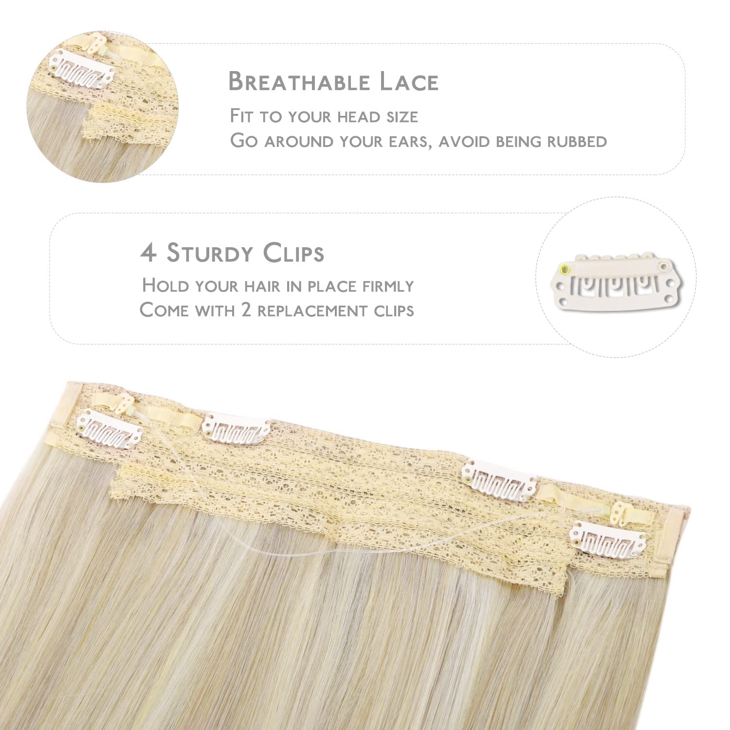Wennalife Wire Hair Extensions (Increase 50% Lifespan) Real Human Hair 14 Inch 75G Ash Blonde Highlighted Platinum Blonde Remy H