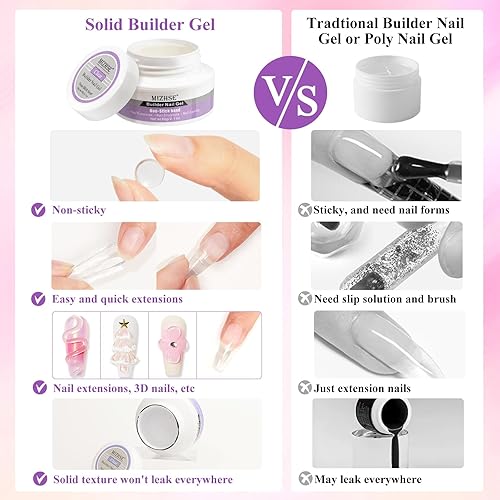 Mizhse Solid Builder Gel For Nails, 60G Large Capacity Clear Hard Gel For Nails 3D Sculpting Gel Non-Sticky Hand Carving Gel Uv