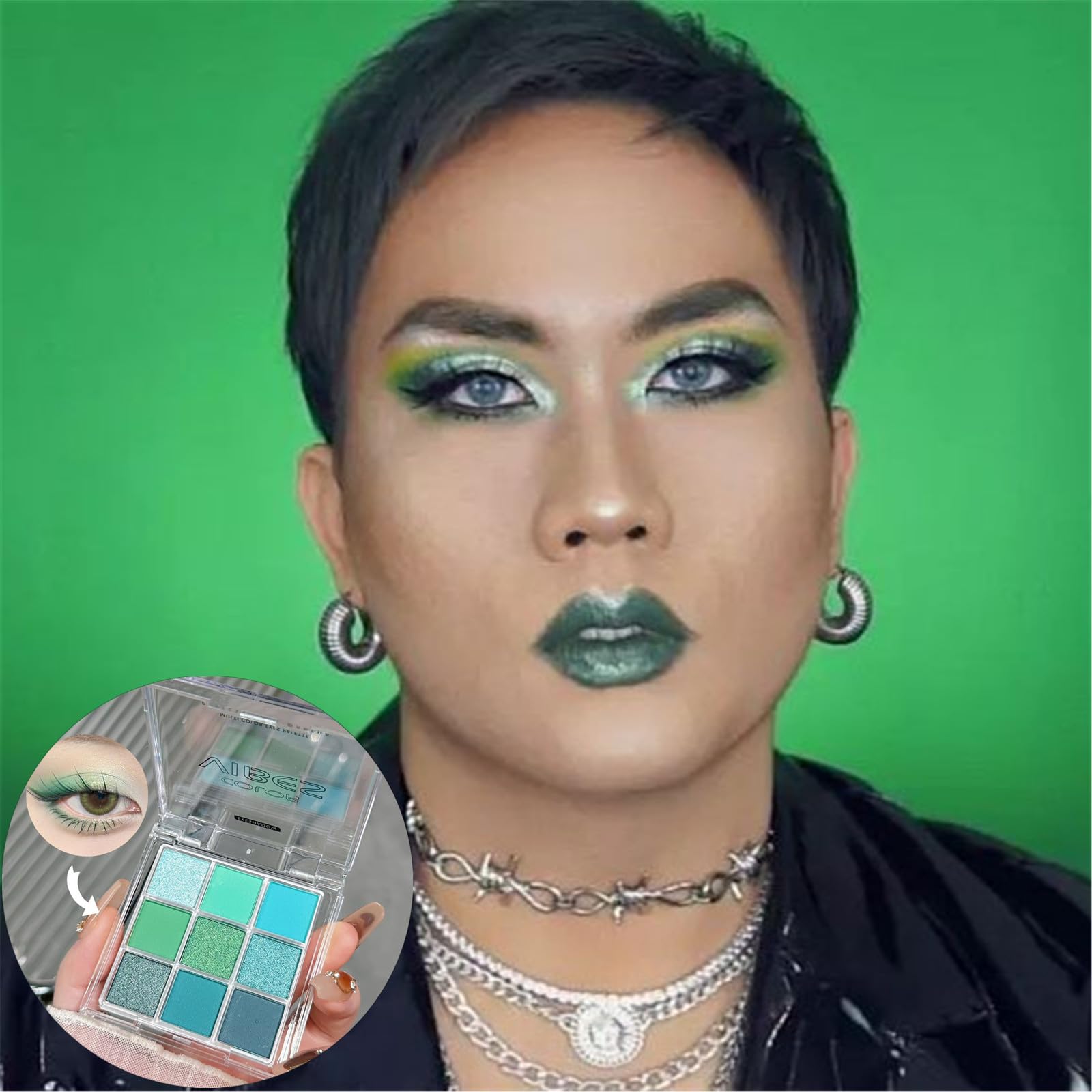 Go Ho 9 Colors Green Eyeshadow Palette,Light To Dark Green Eye Shadow Palette,Matte&Shimmer Eye Makeup Palette,Waterproof Grey&G