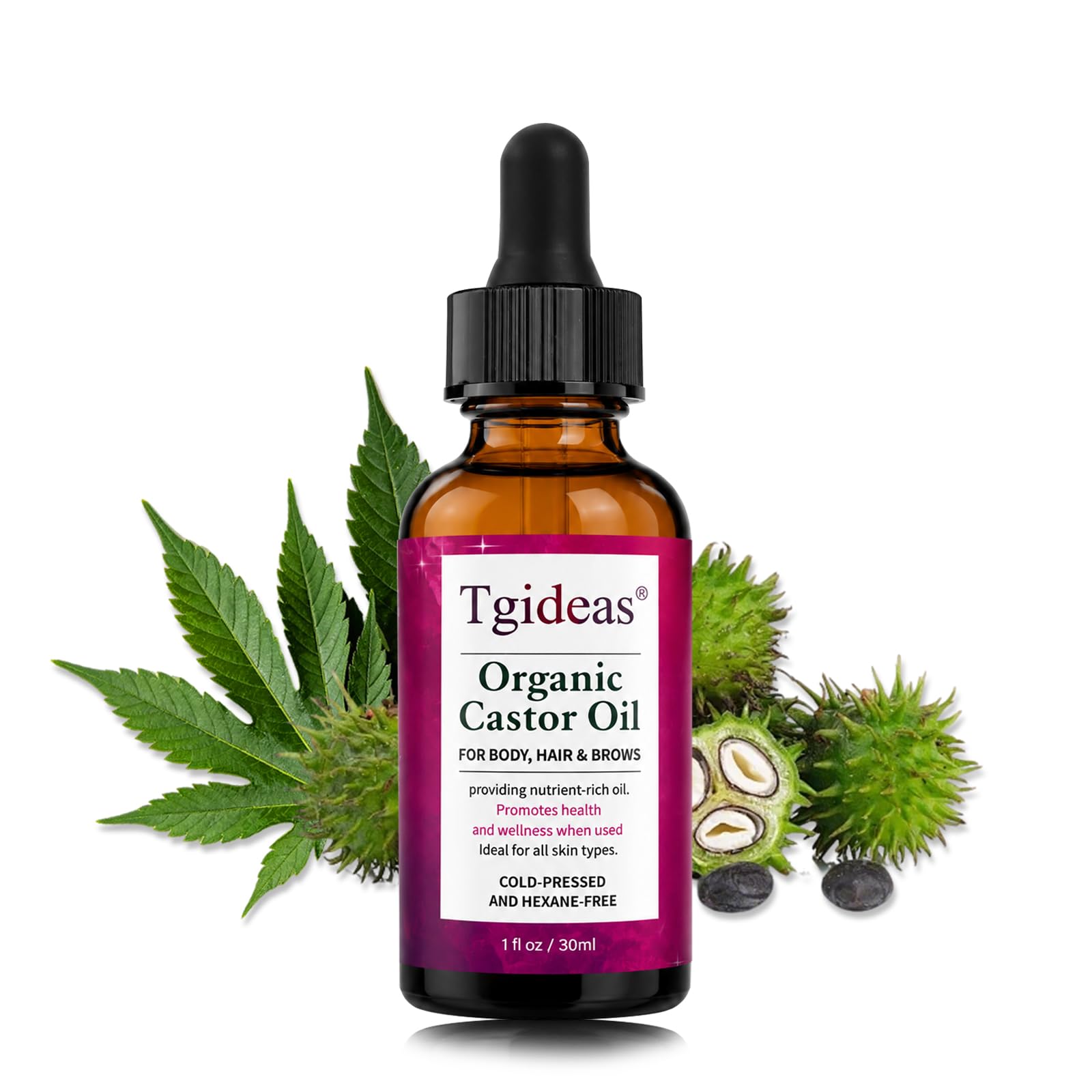 Tgideas Organic Castor Oil for Body, Hair & Brows  1.0 Fl Oz