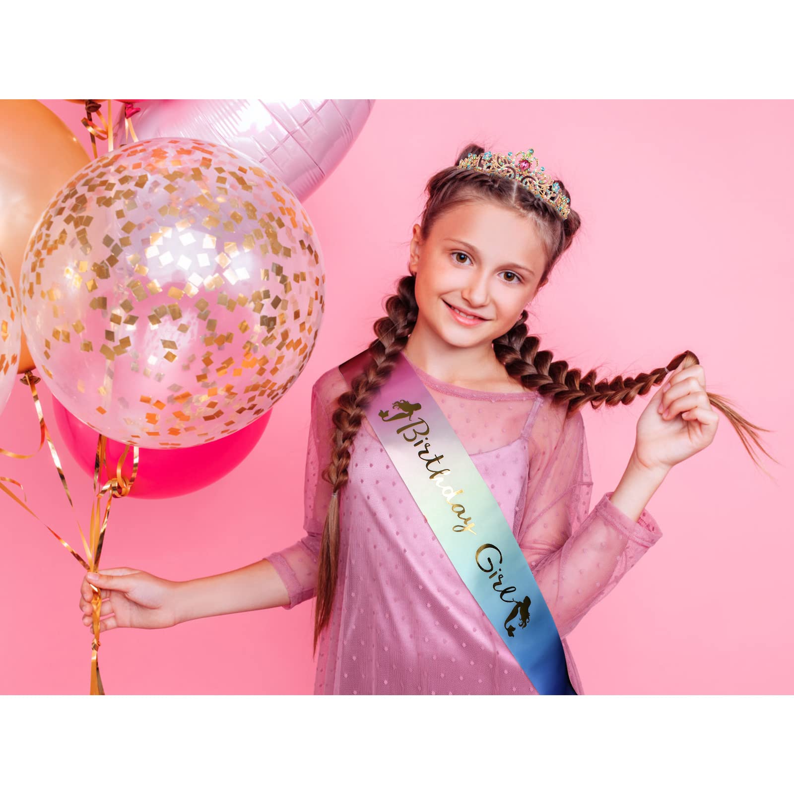 ''Birthday Girl '' Sash & Rhinestone Tiara Set Gold COCIDE Birthday Sash and Tiara for Women Birthday Decoration Kit Rhinestone