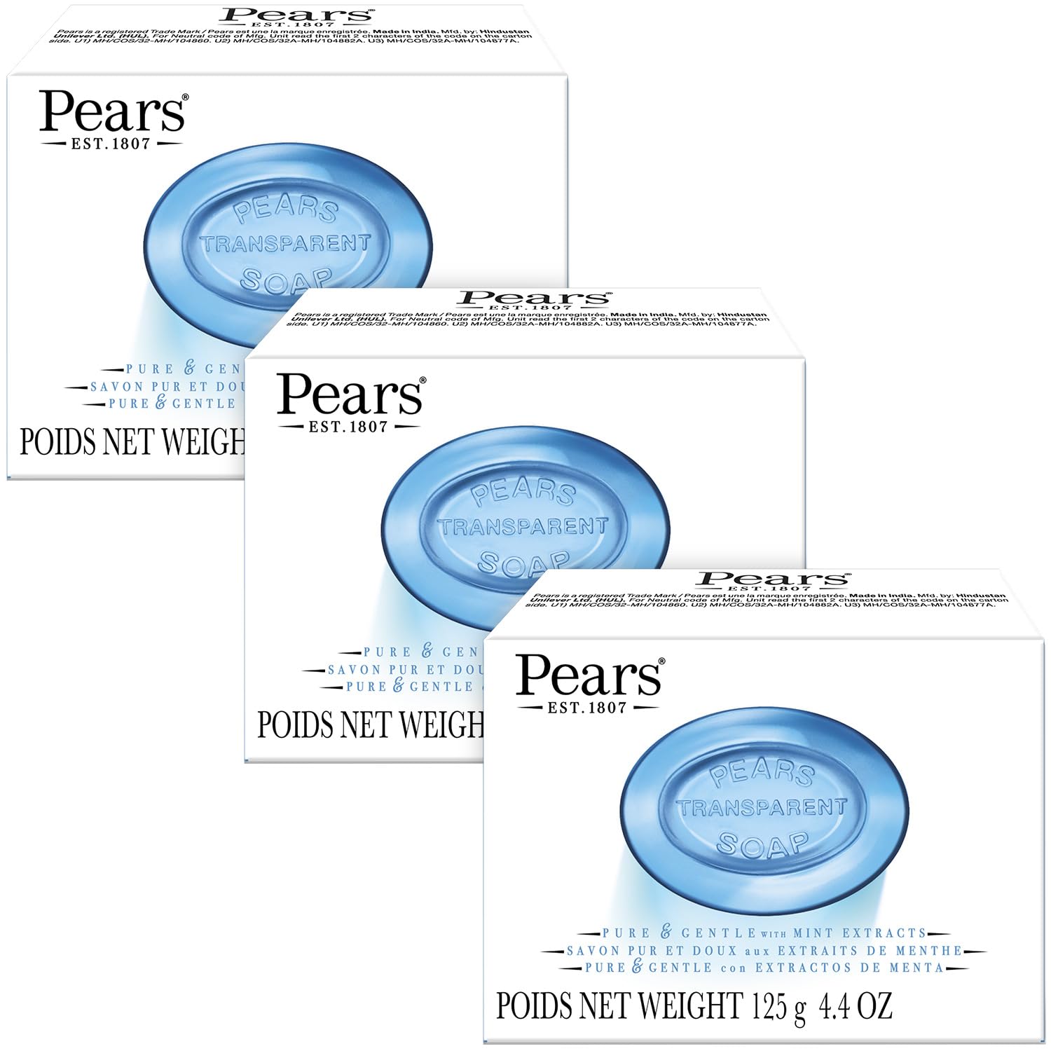 PEARS Soap, Face & Body Soap, Mint Extract - Pure & Gentle Bar Soap, Transparent Moisturizing Glycerin Soap for Cool & Refreshed