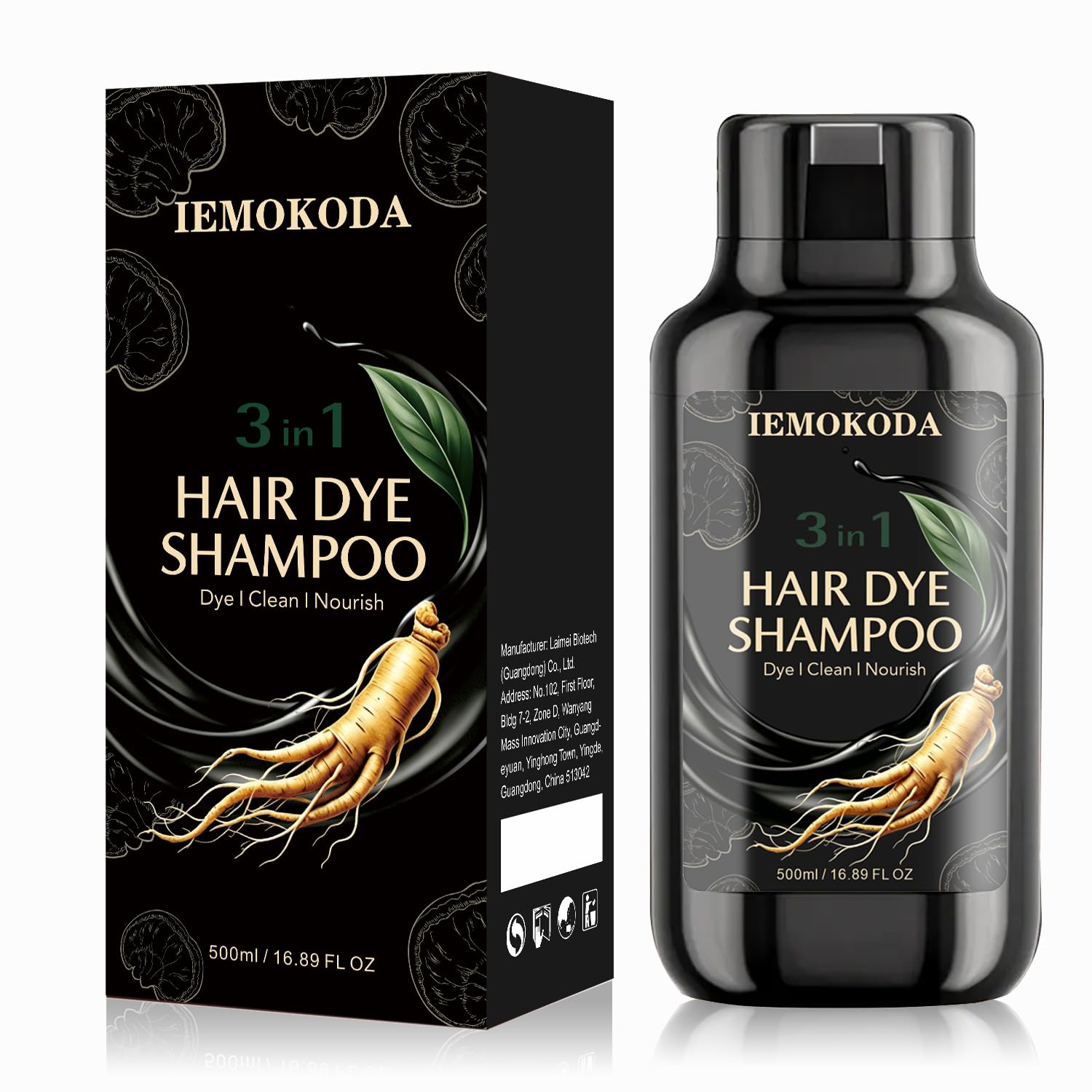Black Hair Dye Shampoo 3 in 1, Instant Hair Color Shampoo for Gray Coverage
