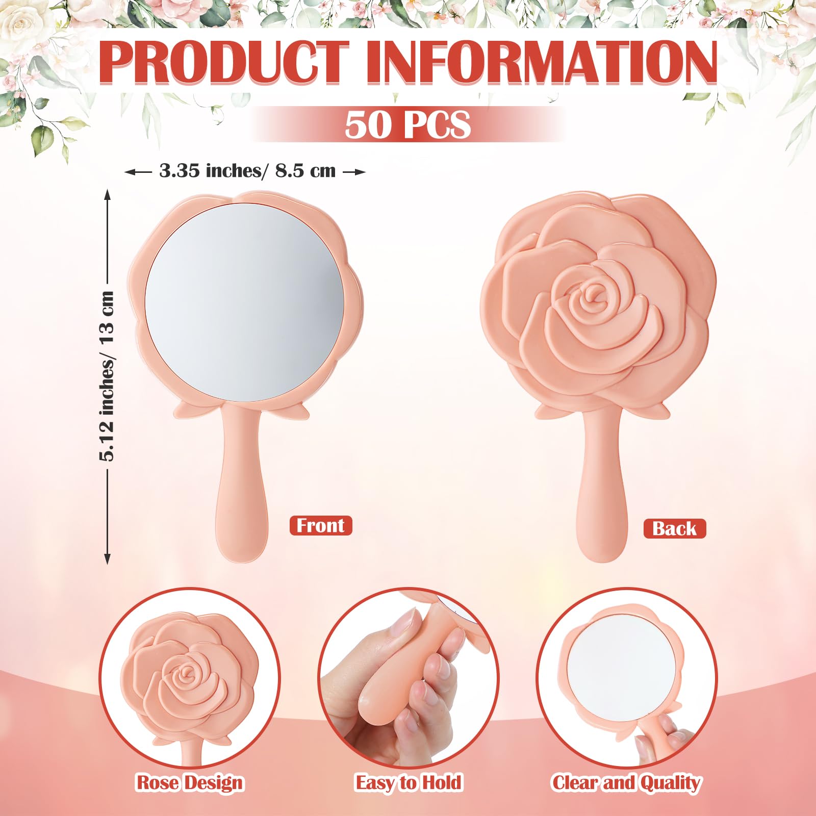 Wenqik 50 Sets Bridal Shower Favors Rose Compact Mirrors Bulk Wedding Favors For Guests Rose Compact Handheld Mirrors With Thank