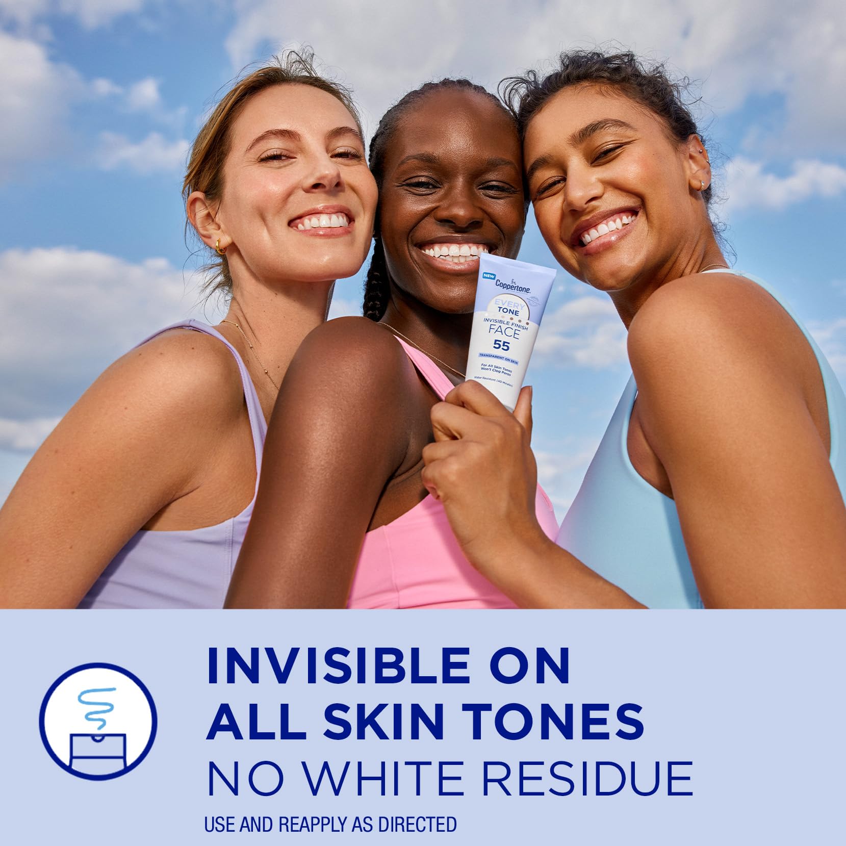 Coppertone Every Tone Invisible Finish Face Sunscreen Lotion Spf 55, Lightweight, Blends In Clear Sunscreen For All Skin Tones,