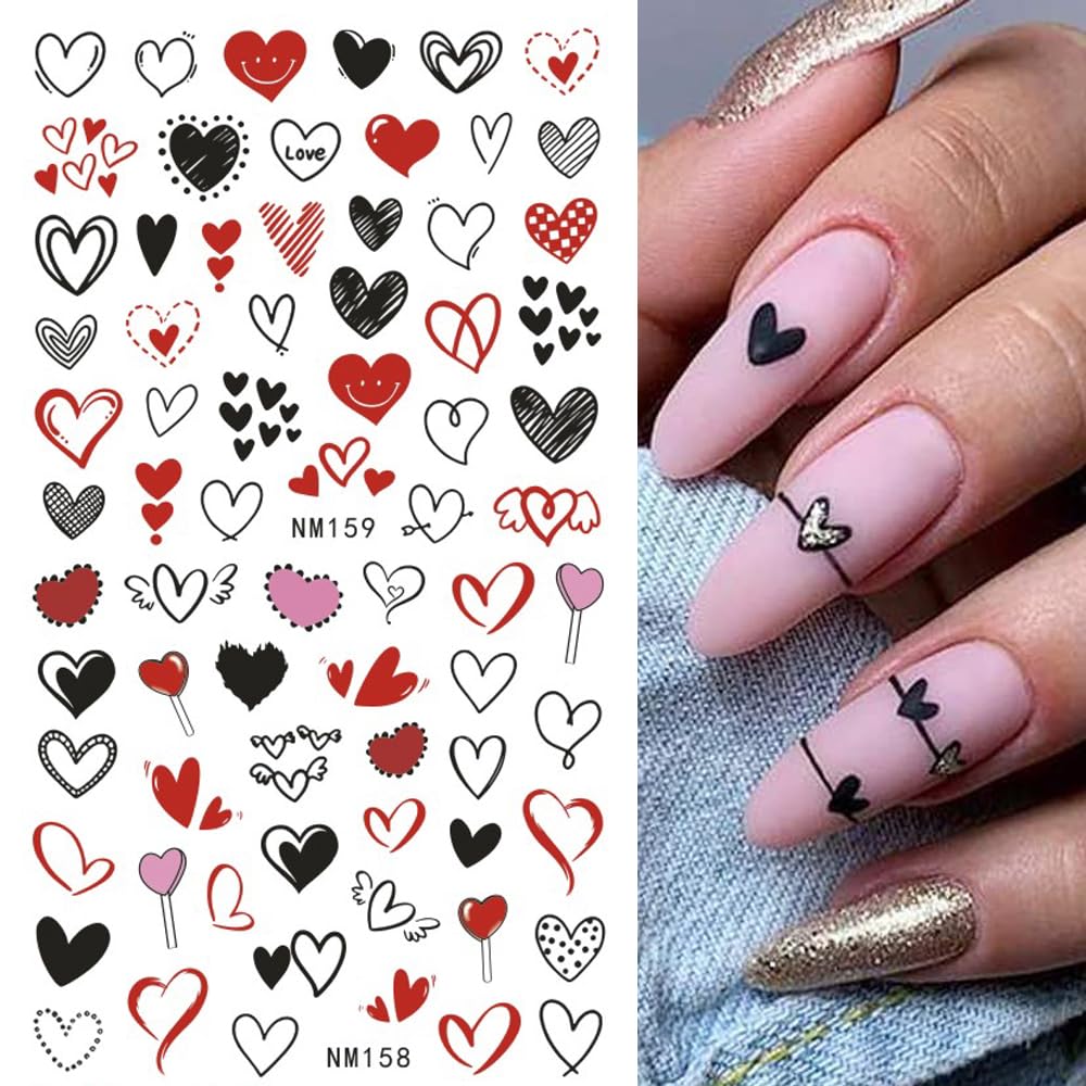 12 Sheets Valentine'S Day Nail Art Stickers Colorful Abstract Heart Love Design Water Transfer Nail Foils Decals Heart Valentine