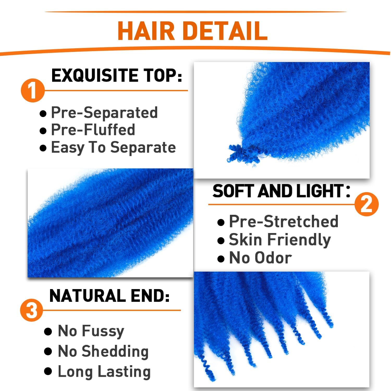 Springy Afro Twist Hair 12 Inch 6 Packs Pre Fluffed Marley Twist Braiding Hair For Black Women (12 Inch, 6 Packs, Blue)