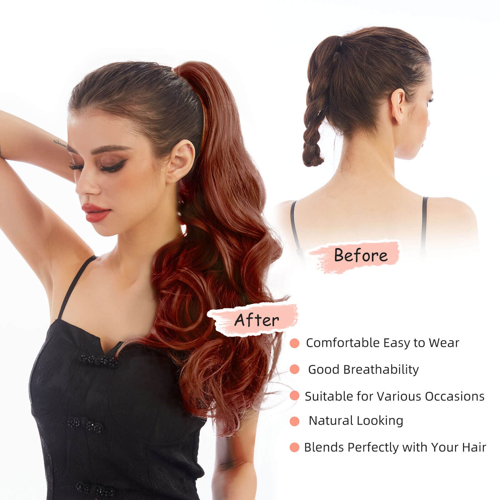 Heweicsy Ponytail Extensions,Hair Extension Ponytail 22'' Long Claw Hair Extension Synthetic Curly Wavy Hairpieces Ponytail Clip