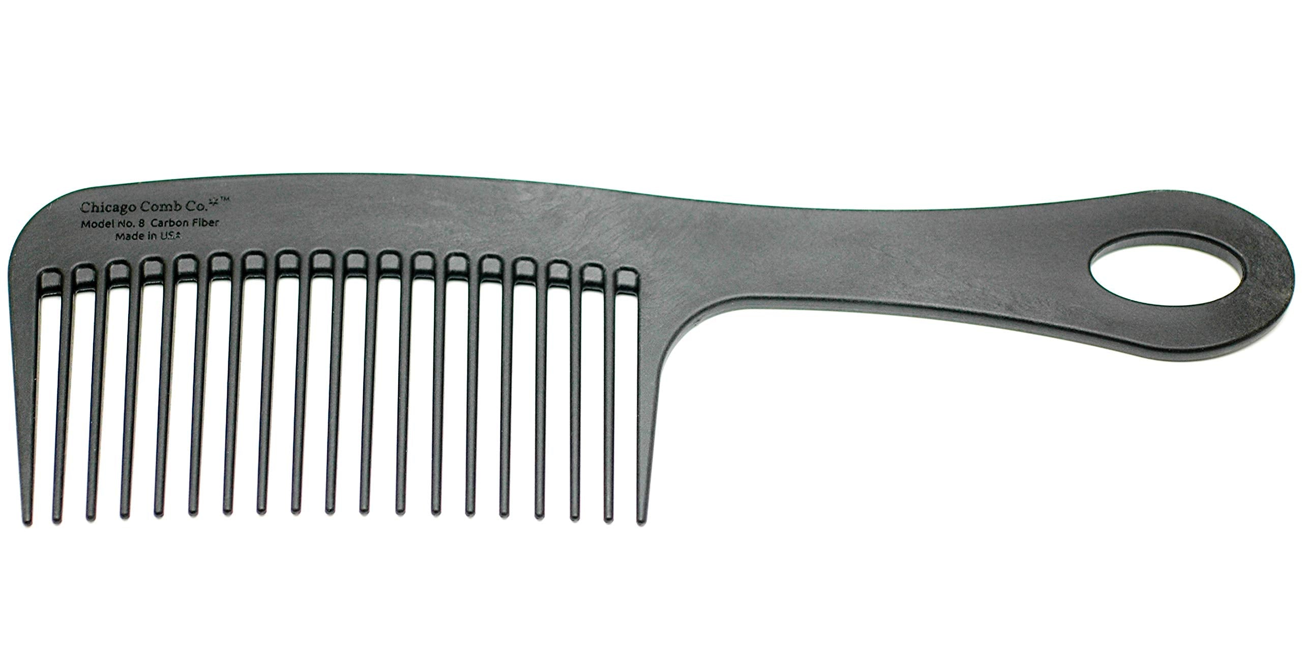 Chicago Comb Model 8 Carbon Fiber, Made in USA, Shower Comb, 8.5 Inches