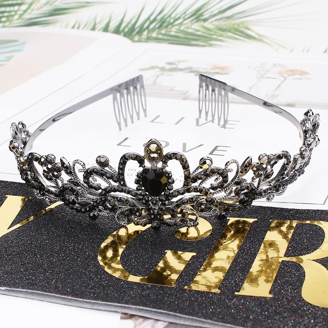 'Birthday Girl'' Sash & Rhinestone Tiara Set Black Silver Cocide Birthday Sash And Crown For Women Birthday Decoration Kit Rhin