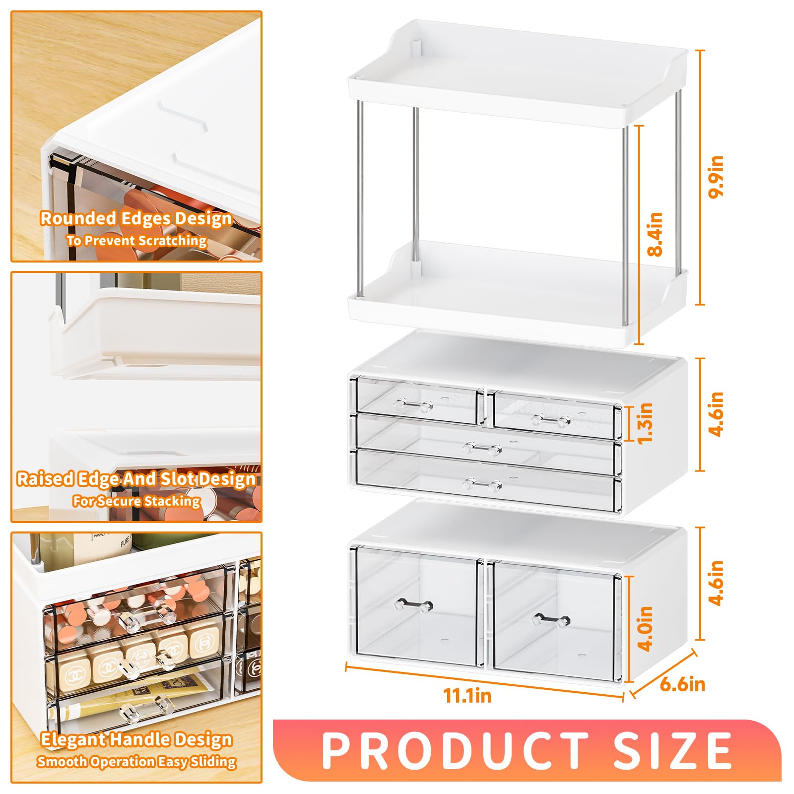 Yieach 3 Pack Makeup Organizer for Counter with 6 Drawer,14.4 Tall Large Capacity Cosmetics Storage Drawer,Stackable Bathroom Co