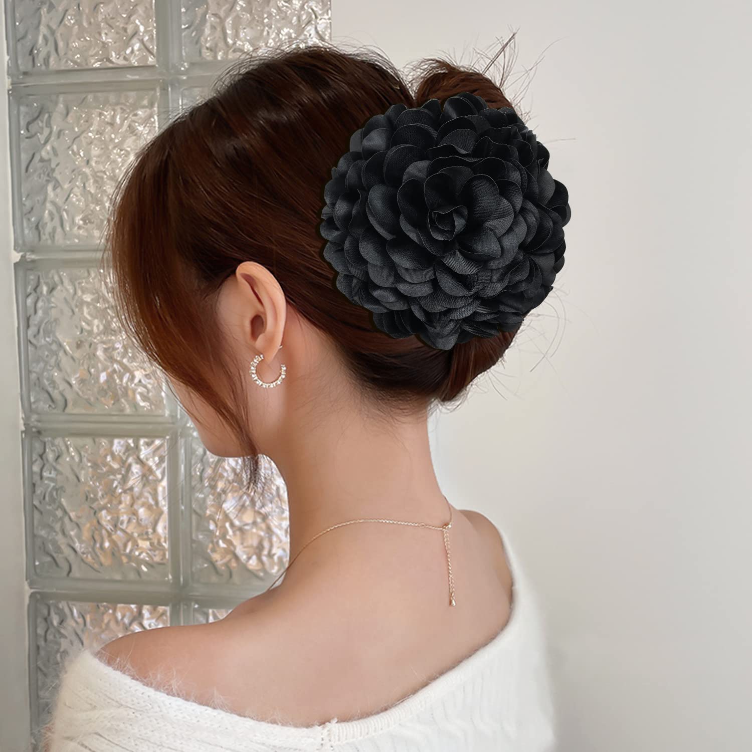Cinaci 4 Pieces Flower Hair Claw Clips Barrettes Clamps Bun Updo Holders Hair Accessories For Women Girls (Dark Coffee, Burgundy