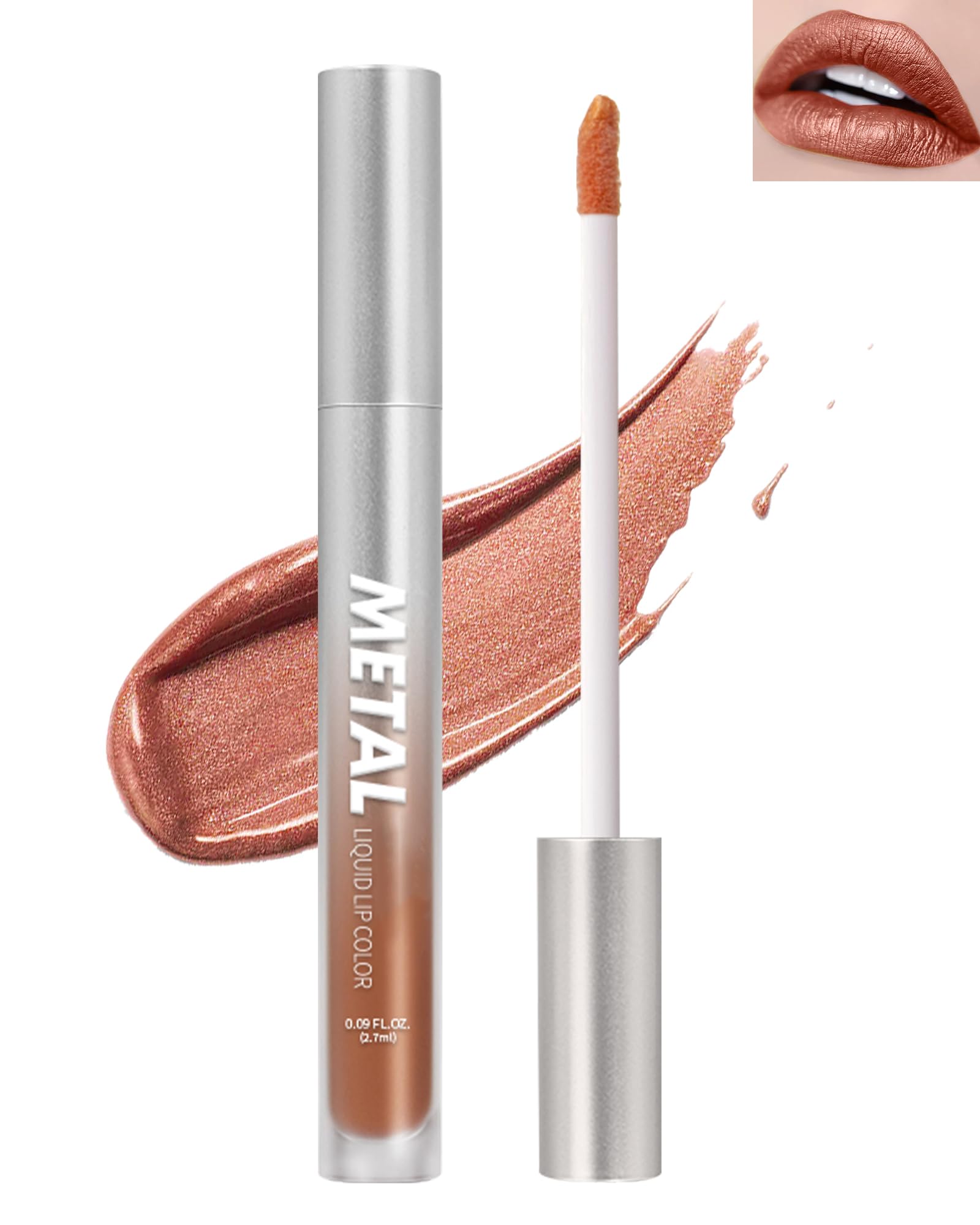 Metallic Lip Gloss Liquid Glitter Lipstick, Diamond Shimmer Matte Lipstick Waterproof Long-Lasting, High Impact Lip Color Shiny