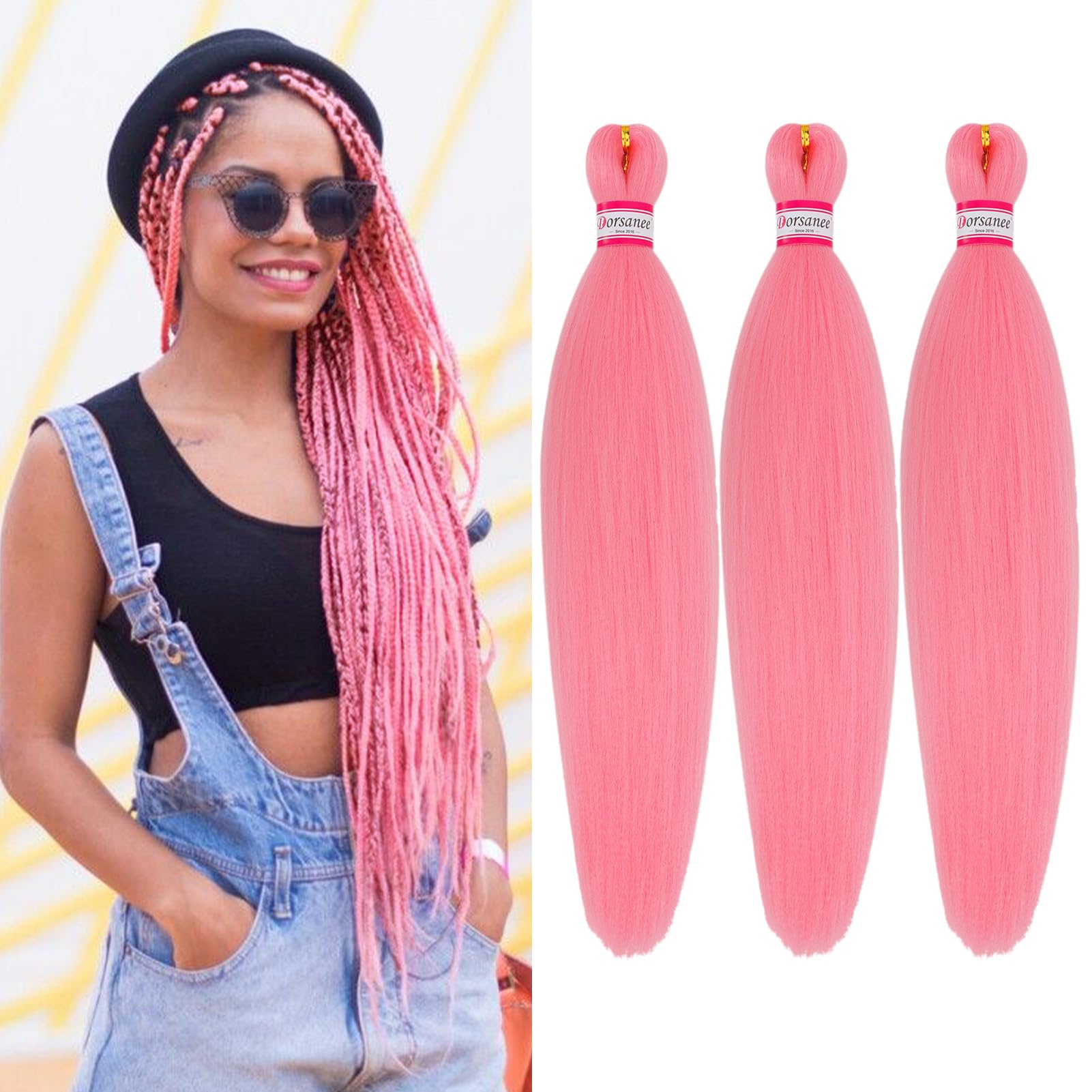 Dorsanee Pink Braiding Hair Pre Stretched 20 Inch 3 Packs Professional Easy Braiding Hair For Crochet Braids Twists Locs Hair So