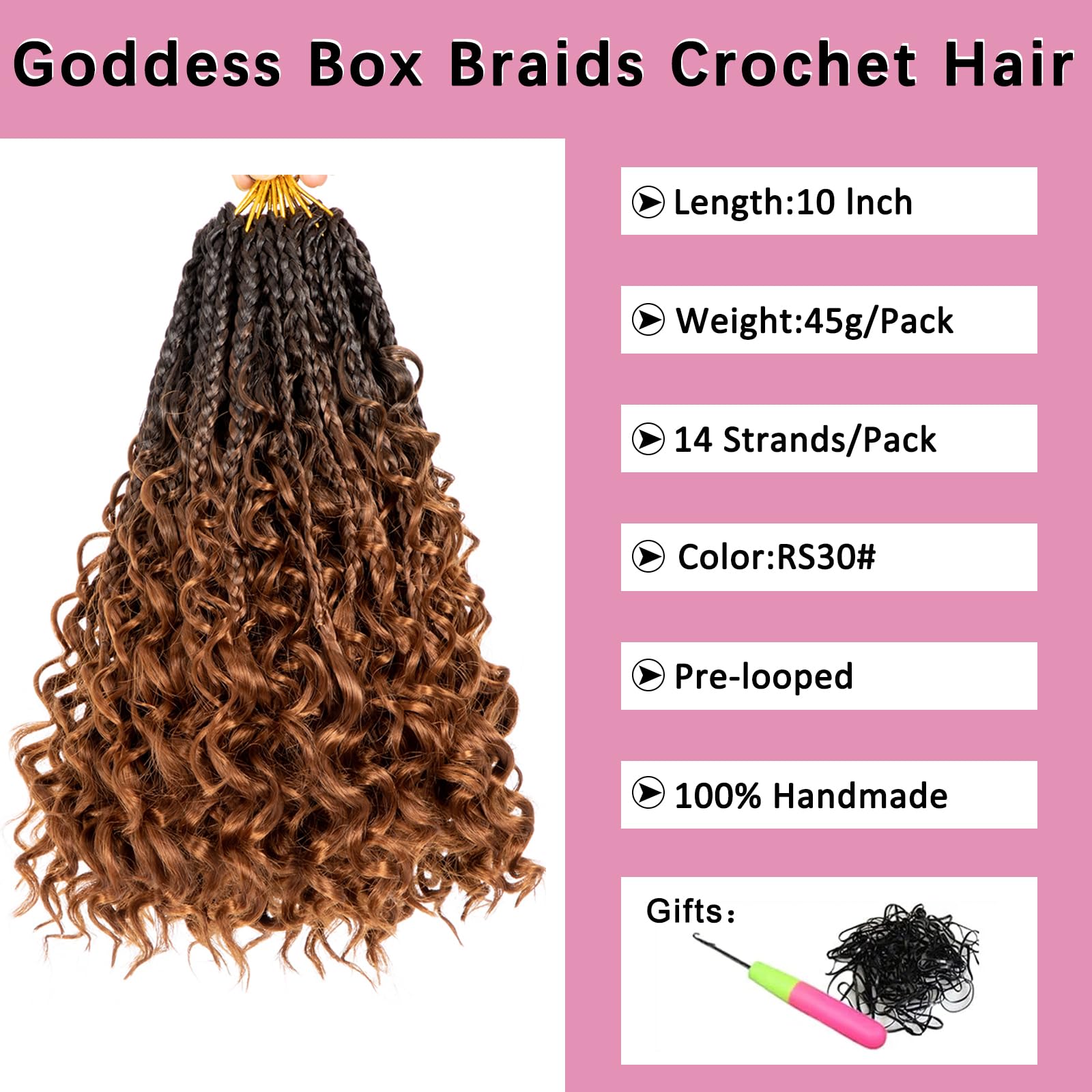 Cookoo 10 Inch Goddess Box Braids Crochet Hair With Curly Ends 8 Pack Bohemian Hippie Box Braids Pre-Looped Crochet Hair Synthet