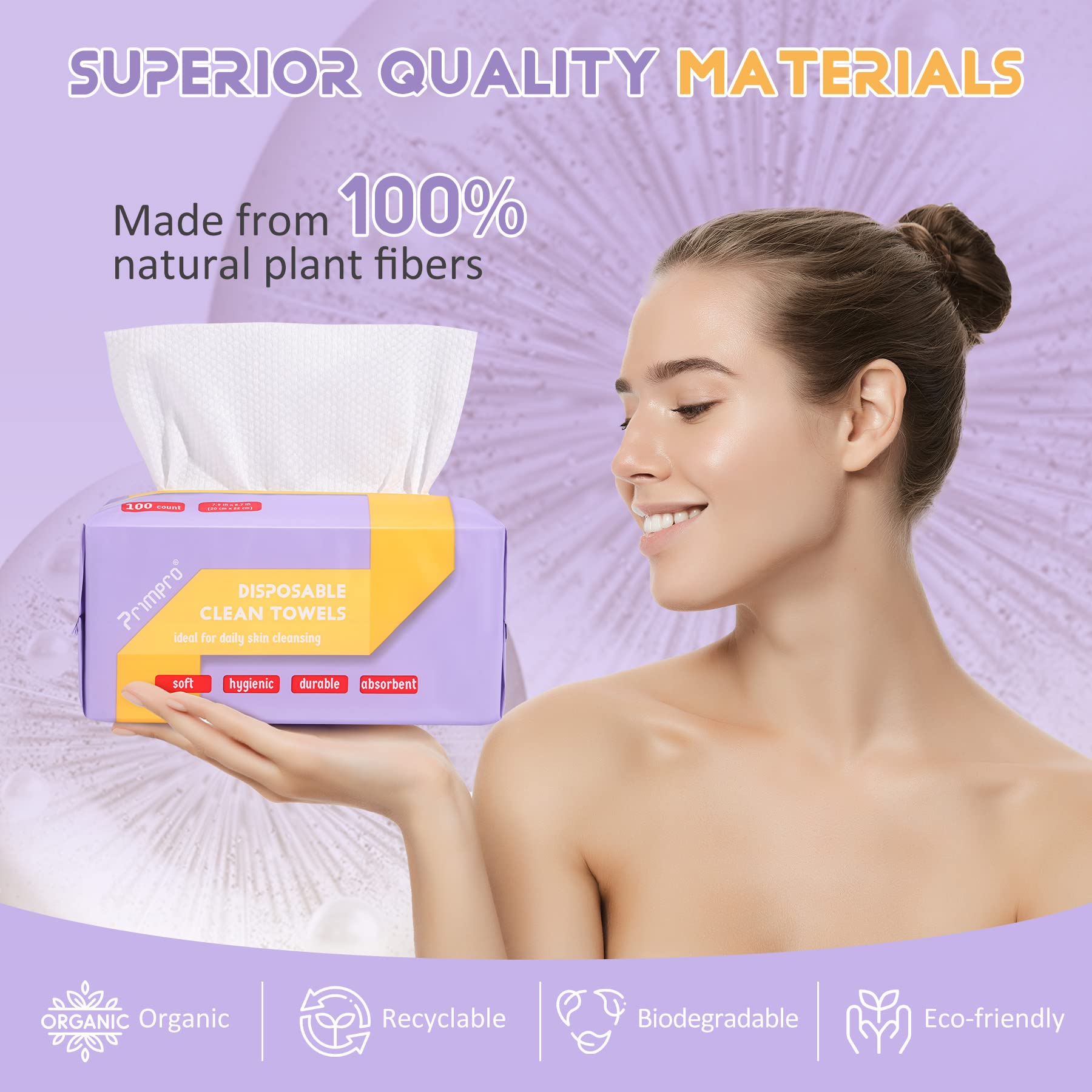 Primpro 300 Count Disposable Face Towels For Bathroom Guest Hand Washcloth Lint-Free Dry Wipes Biodegradable Facial Cleansing To