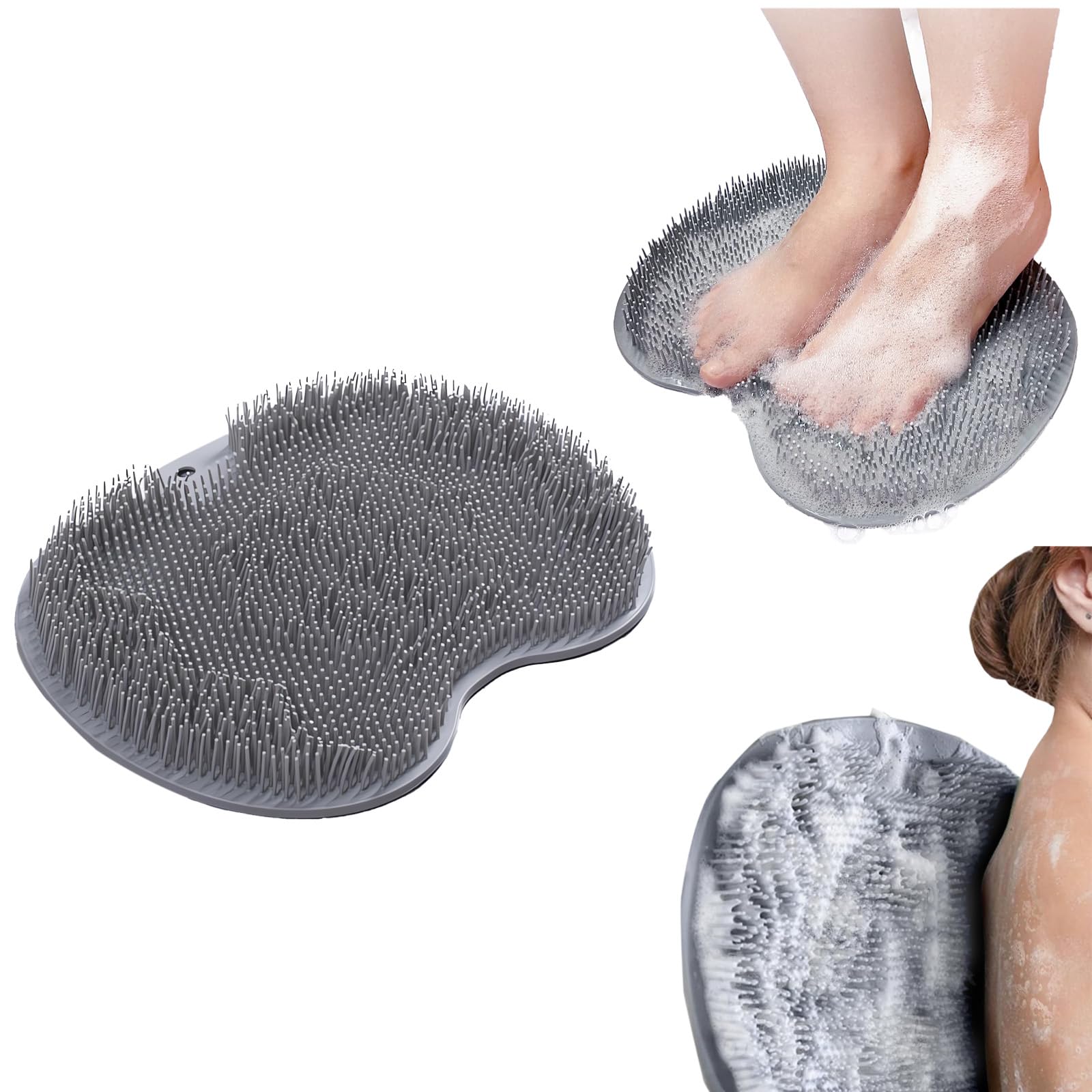 Merleu Shower Foot Scrubber Mat with 3 Types of Upgraded Brushes for Massage, Shower Back Scrubber with Micro Suction Cups,Back 