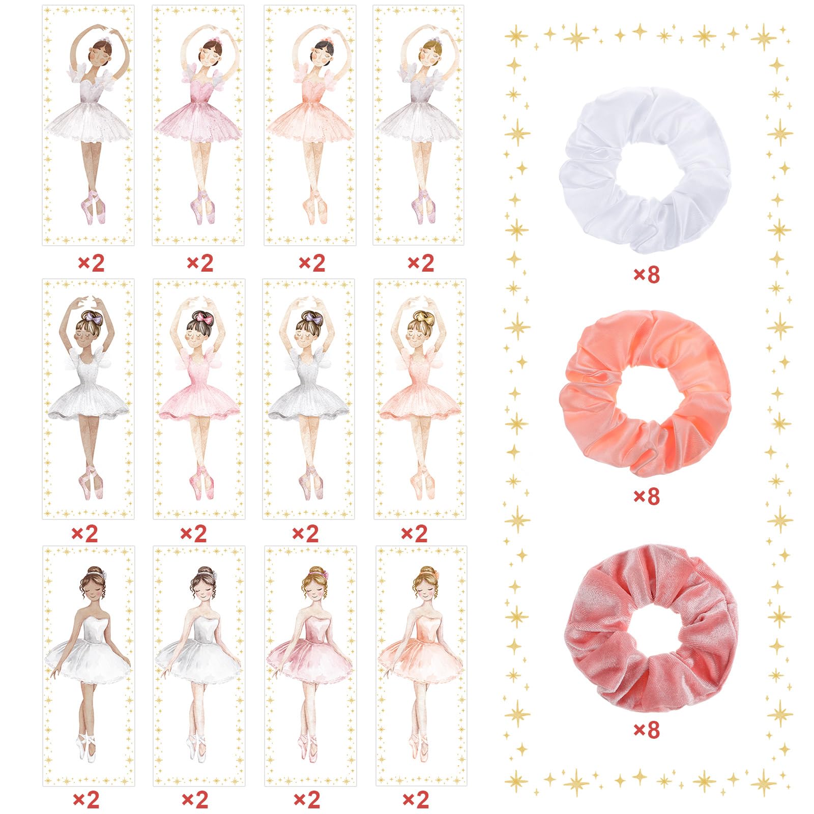 Yuxung 24 Sets Ballerina Party Favors Include 24 Women Soft Elastic Hair Ties Hair Scrunchies 24 Ballerina Thank You Cards Birth
