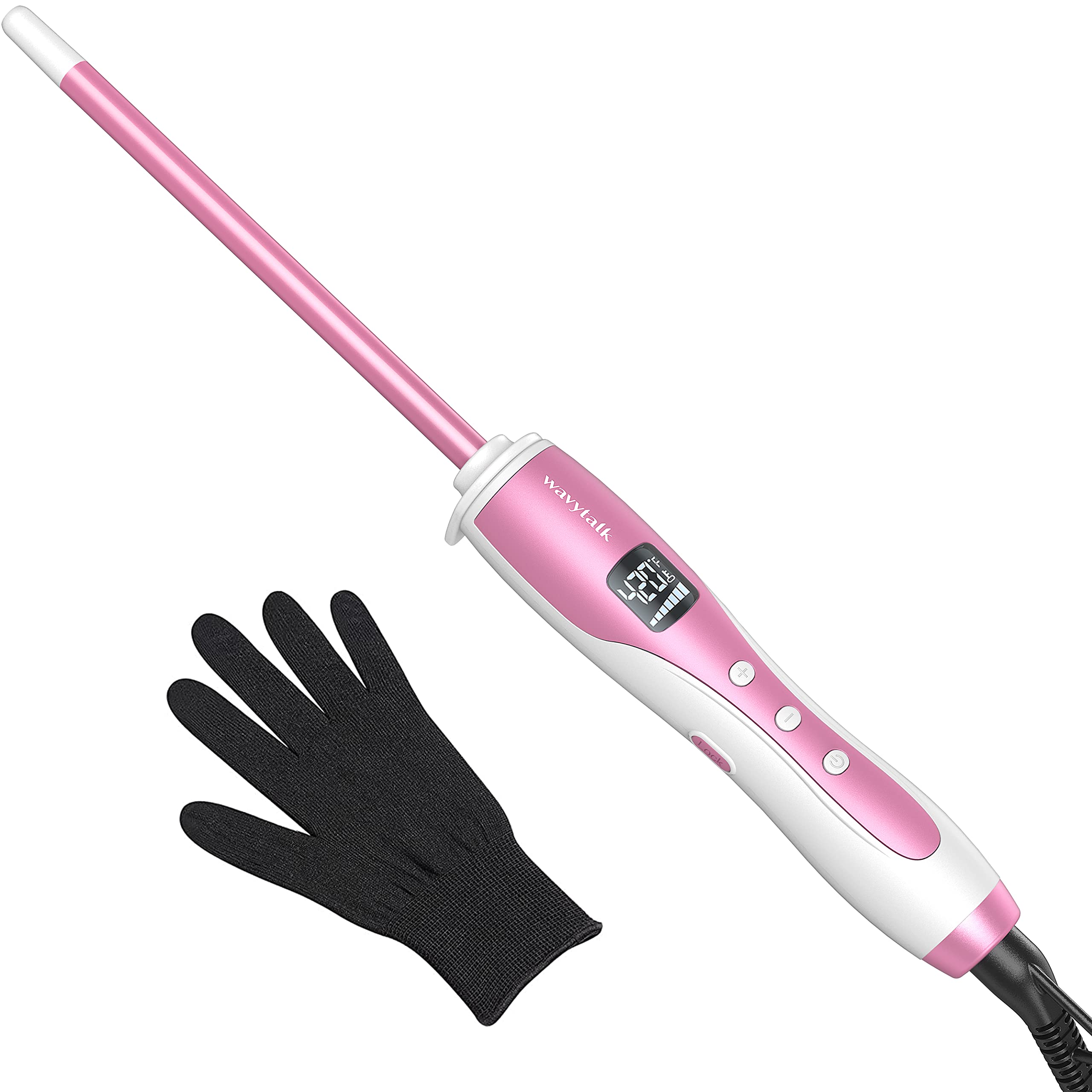Wavytalk 3/8 Inch Small Curling Wand, Wand Iron for Short & Long Hair, Ceramic Barrel with Adjustable Temperature, Include Heat 