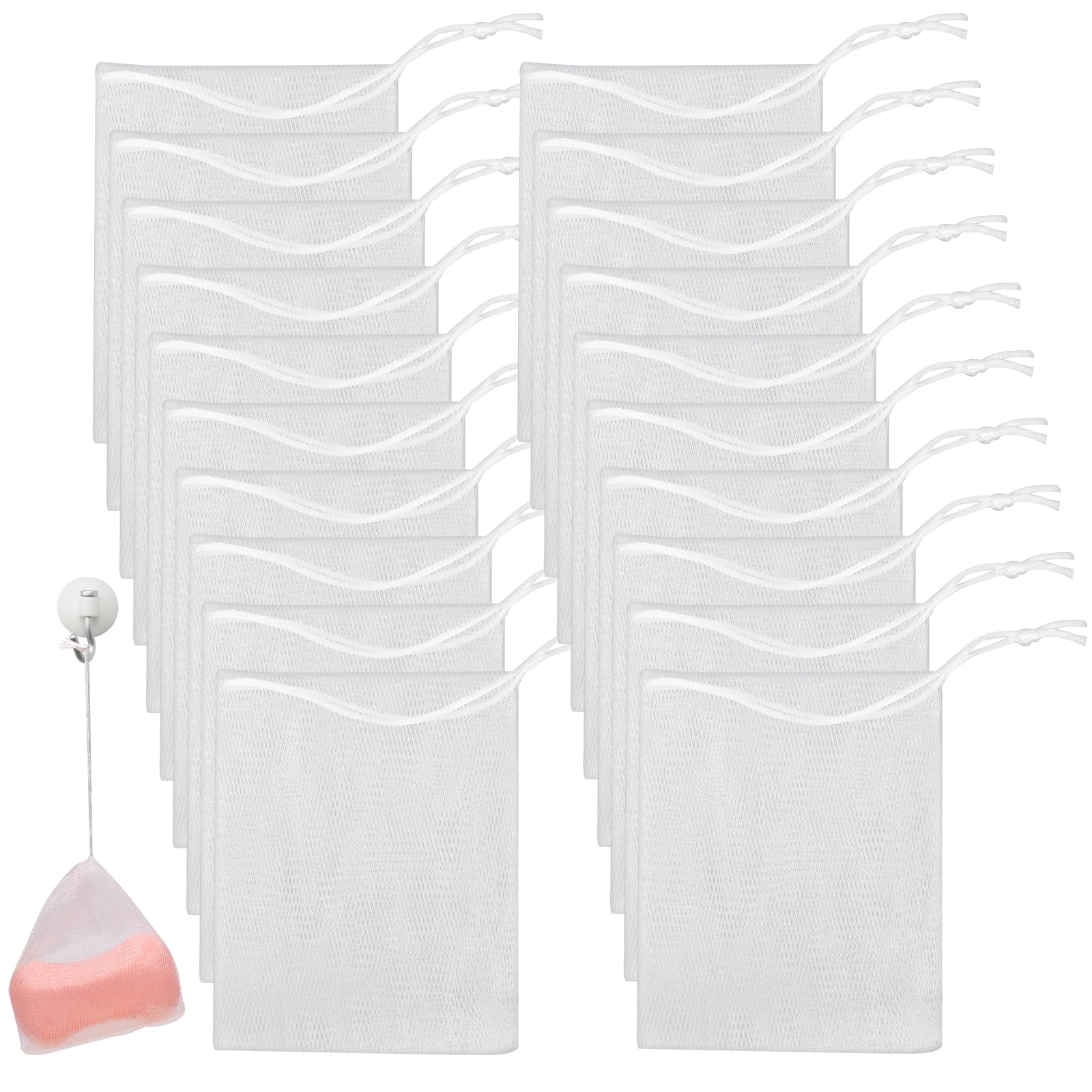 Mozeat Lens 20 Pcs Exfoliating Mesh Soap Saver Pouch Bag Mesh Soap Bag Soap Handmade Soap Bubble Mesh Net Bags With Drawstring M