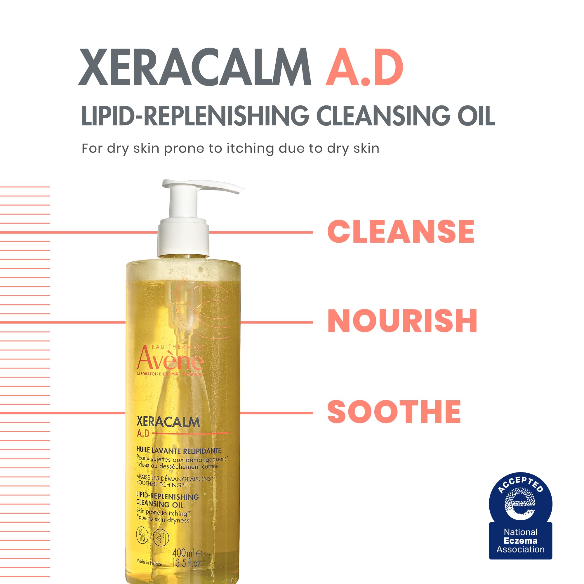 Eau Thermale Avane Xeracalm Ad Lipid-Replenishing Cleansing Oil, Atopic Dermatitis, Eczema-Prone, Fragrance-Free, Pump, 135 Oz