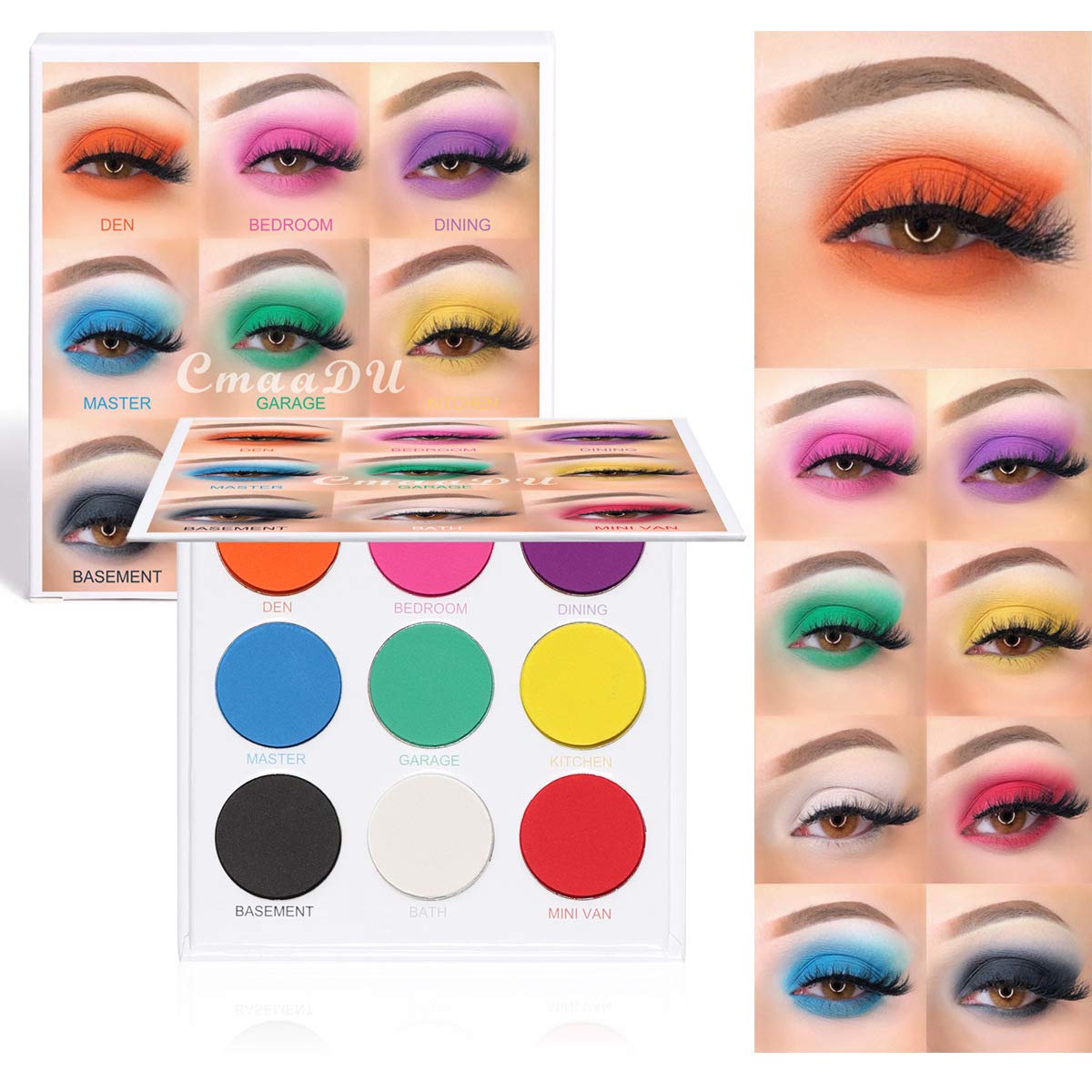Yeweian 9 Colors Rainbow Eyeshadow Palette, High Pigmented Colorful Eyeshadow Makeup Palette, Bright Neon Eyeshadow Palette Last