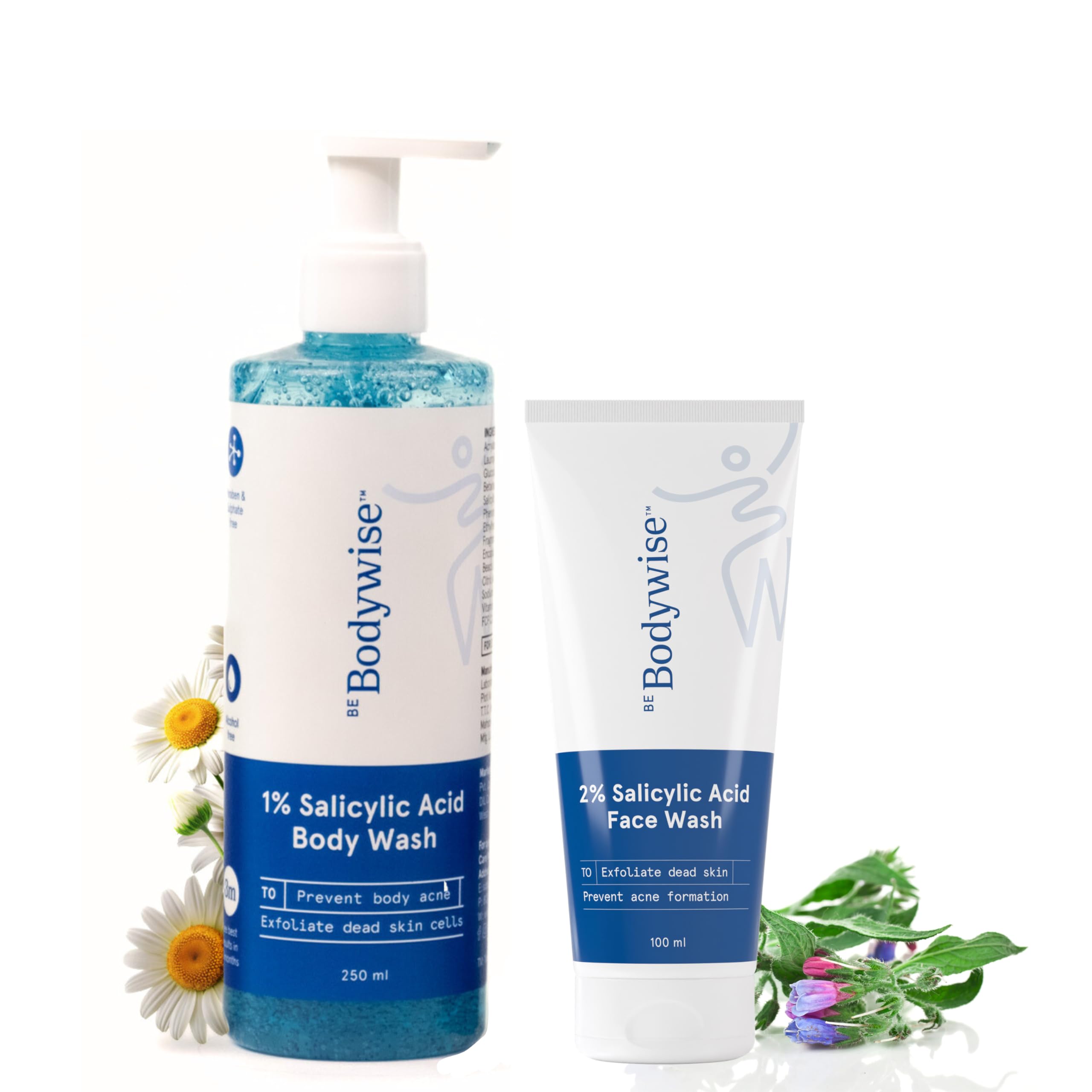 Be Bodywise 1% Salicylic Acid Body Wash & 2% Salicylic Acid Face Wash | With Allantoin & Chamomile Extract | Deep Cleanses Skin 