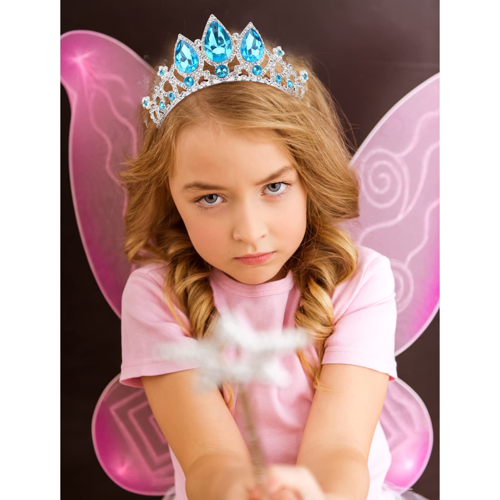 COCIDE Frozen Elsa Tiara for Women Birthday Crown Halloween Costume Blue Crystal Headband Tiara Princess Hair Accessories for We
