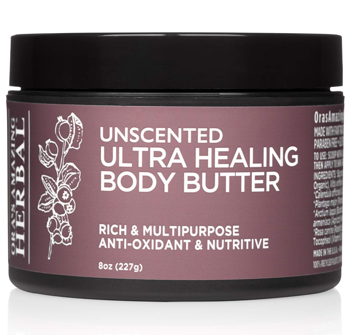 Ultra Healing Body Butter, Intensive Unscented Moisturizer For Dry Skin, Fragrance Free Skin Cream, Oras Amazing Herbal, 8 oz La