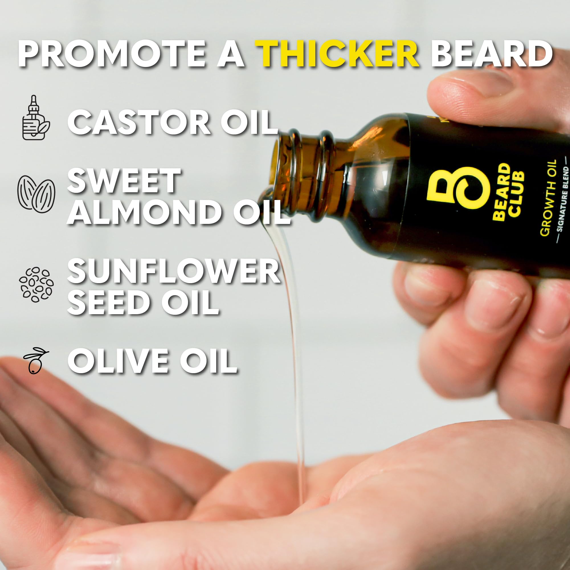 Beard Club - Beard Growth Oil - Grow A Thicker Fuller Beard & Hair, Fill in Patches - Healthy Natural Castor, Coconut and Avocad