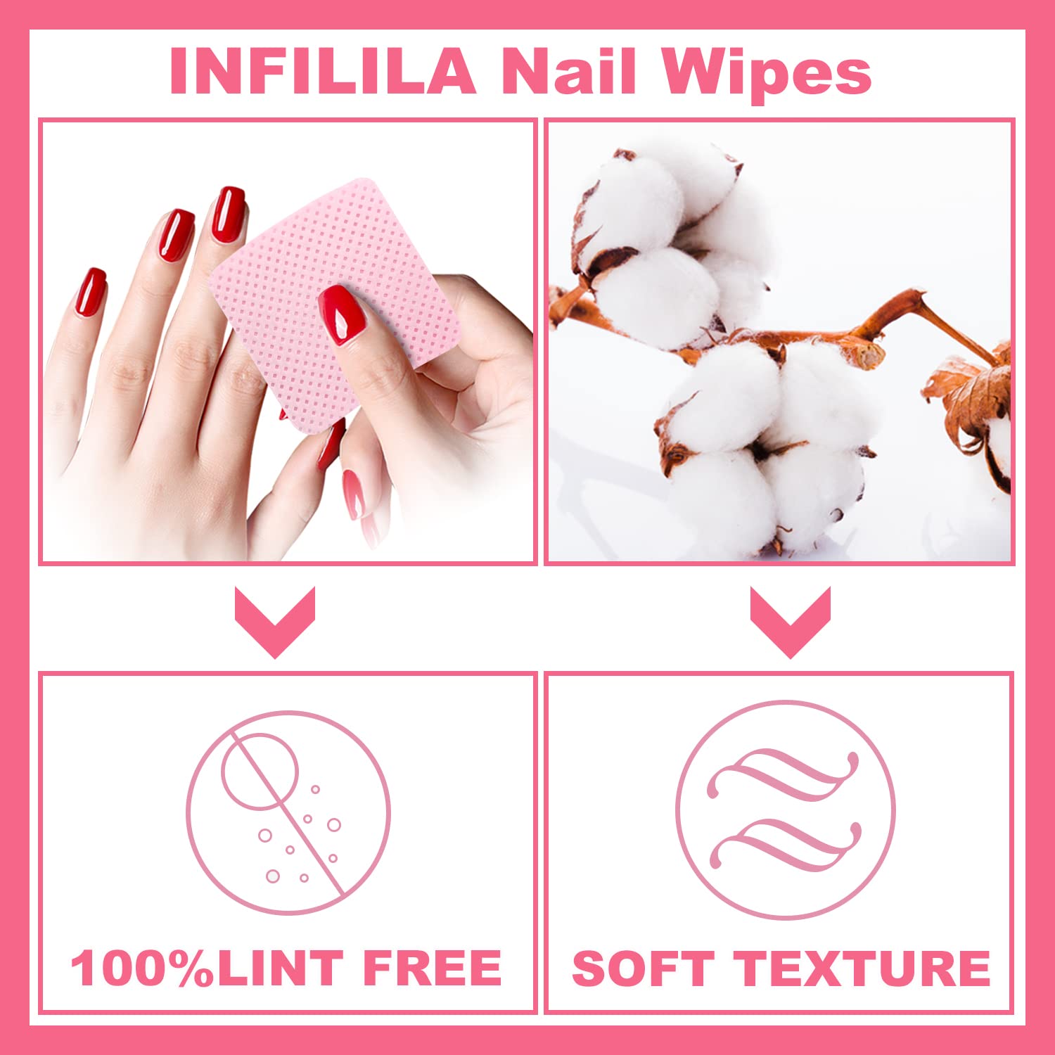 Nxj Infilila Lint Free Nail Wipes, 540 Pcs Nail Polish Remover Pads Super Absorbent Soft Lint Free Wipes For Eyelash Extensions