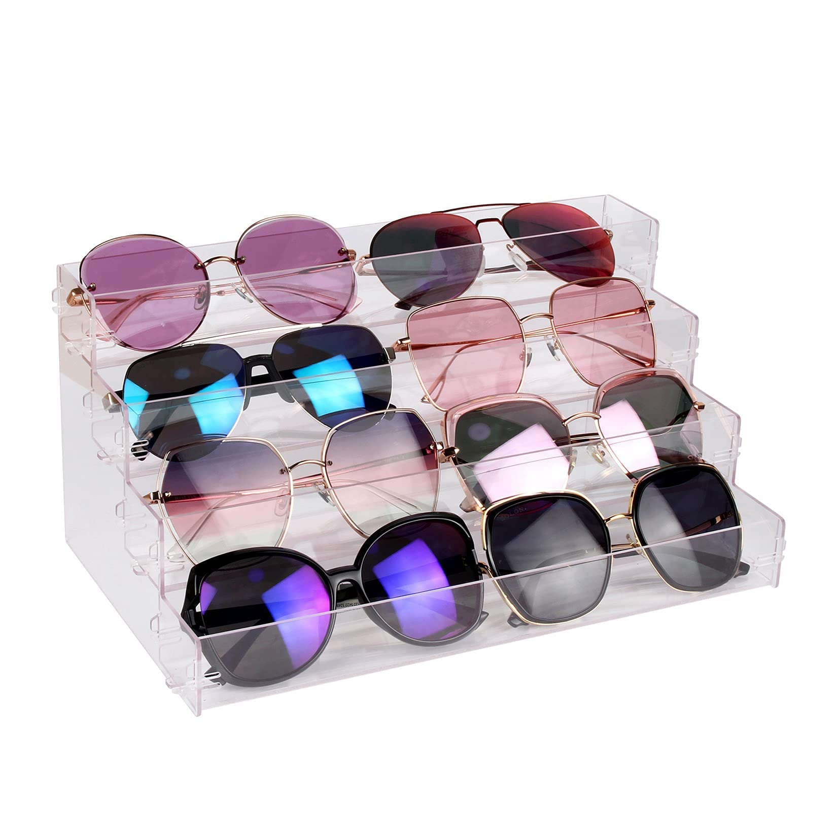 BVANQ 4 Tier Sunglasses Organizer Acrylic Sunglass Holder Nail Polish Organizer Countertop Stand Display No Pungent Acrylic Glue