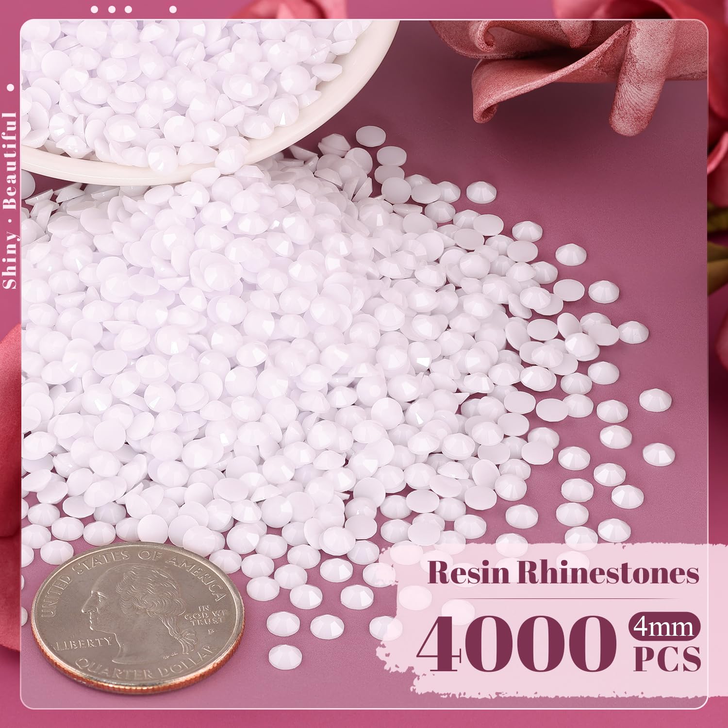 4000Pcs 4Mm Resin Rhinestones In Bulk (White), Bedazzling Flatback Crystals For Crafts Diy Nail Decoration, Gems Charms For Tumb