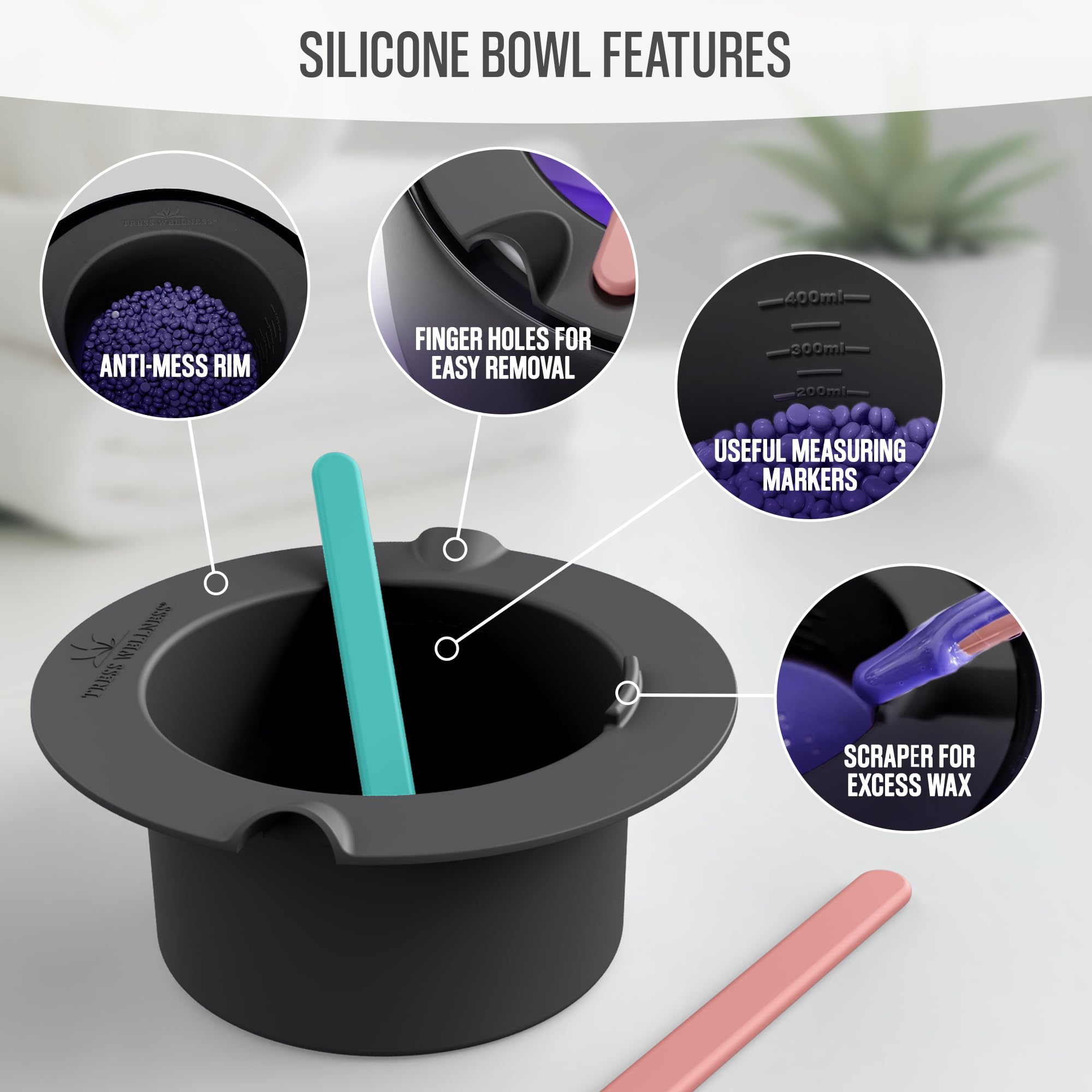 Tress Wellness Wax Warmer Silicone Liner - Easy to Clean with 2x Silicone Spatulas Compatible with 16oz Electric Waxing Kit