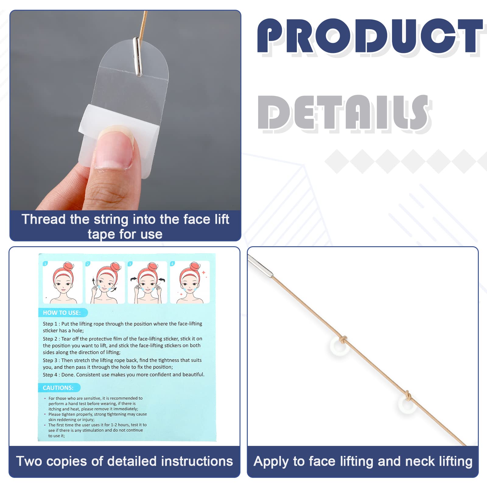 Maitys 136 Pieces Face Lift Tapes With Lifting Rope Sets 120 Pieces Face Lifting Tapes Invisible Face Lifting Patch Instant Face