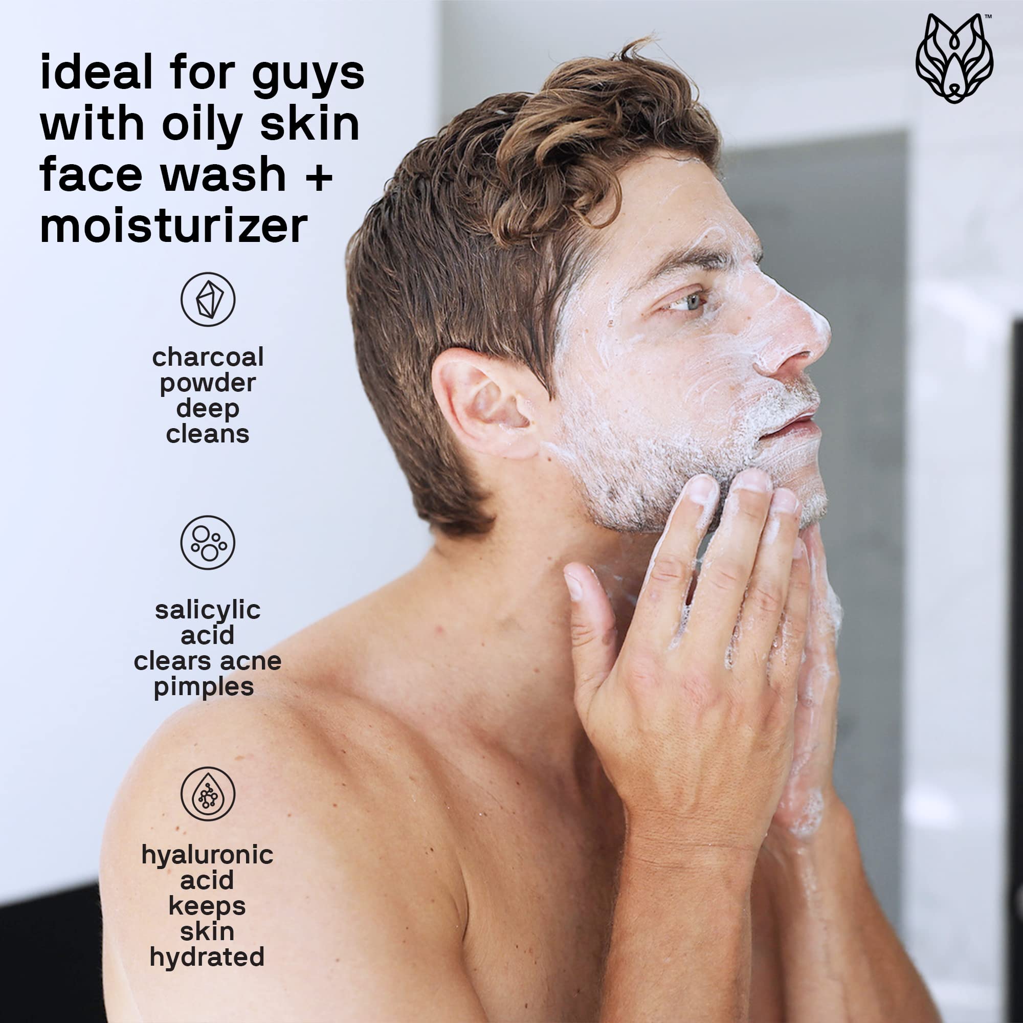 Black Wolf Mens Charcoal Powder Face Wash - 5 Fl Oz, 2 Pack - Facial Cleanser Removes Unwanted Impurities from Your Skin & Sooth