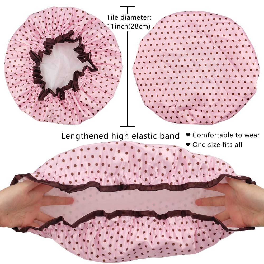 Tcotbe 4 Pieces Shower Cap For Women, Elastic And Reusable, Environmental Protection Hair Bath Caps, Double Waterproof Layers Ba