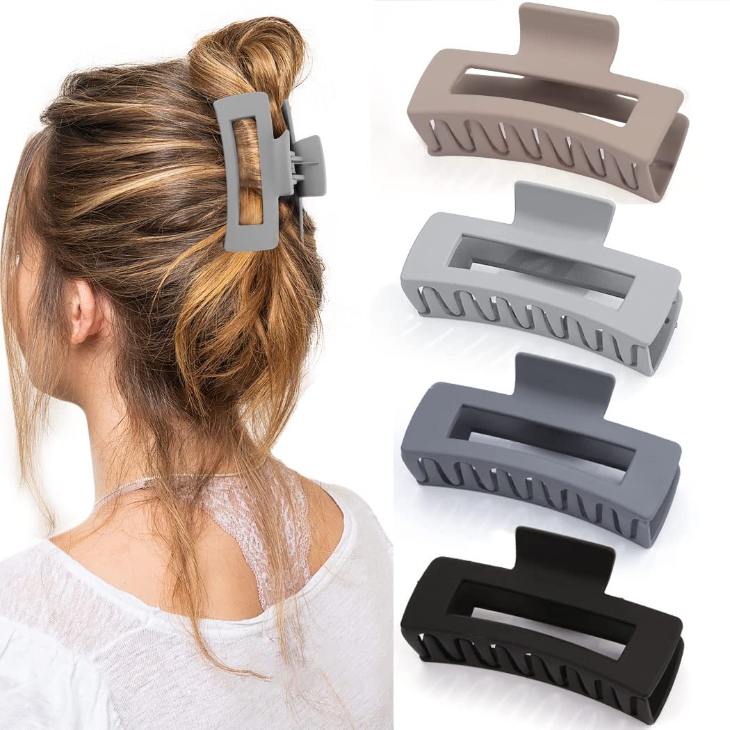 Canitor 4 PCS Claw Clips for Thick Hair Matte Hair Clips Grey Hair Claw Clips Rectangular Hair Clips for Women Barrettes French 