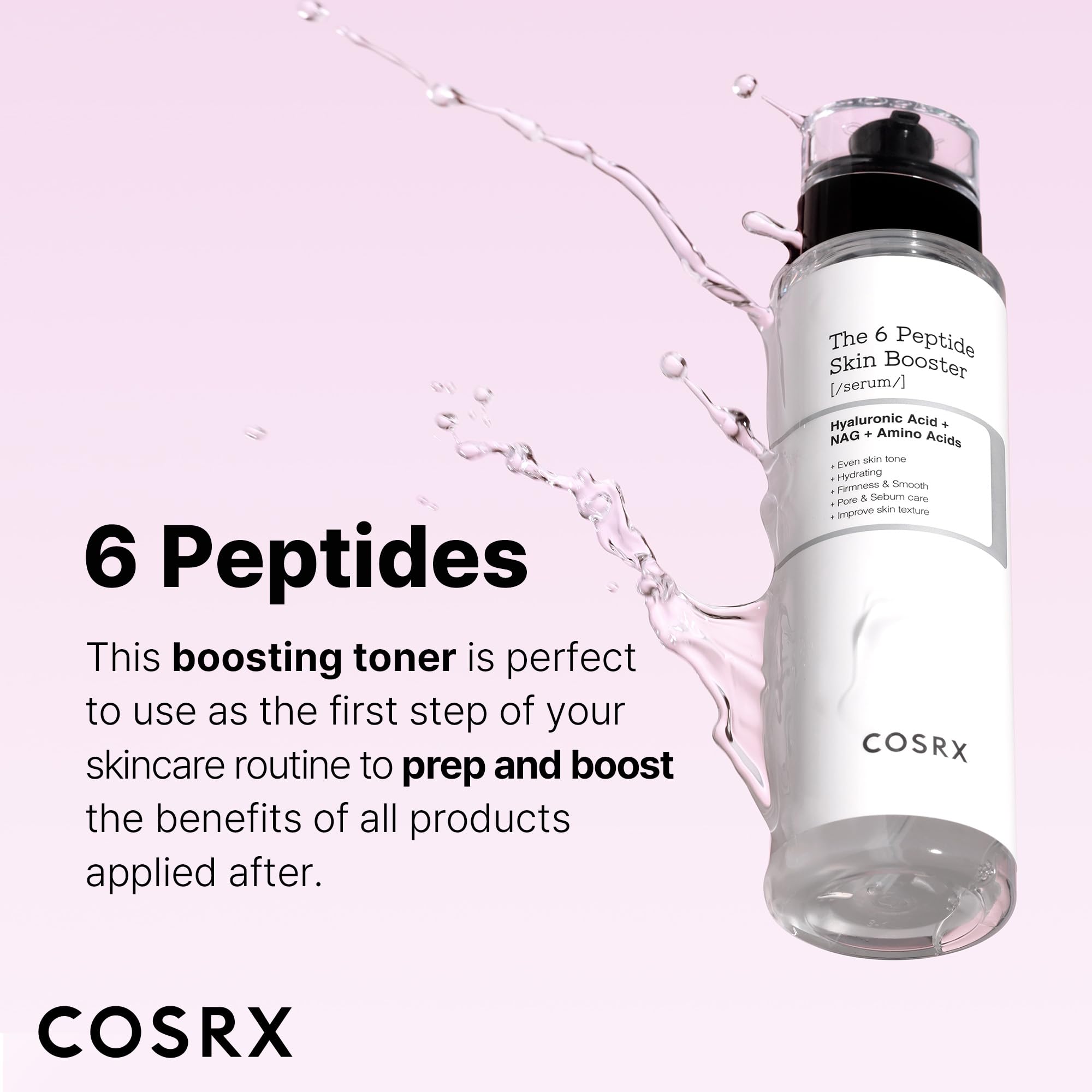 Cosrx 6X Peptide Collagen Booster Toner Serum, Niacinamide & Hyaluronic Acid Skin Renewal Boosting Facial Essence For All Skin T