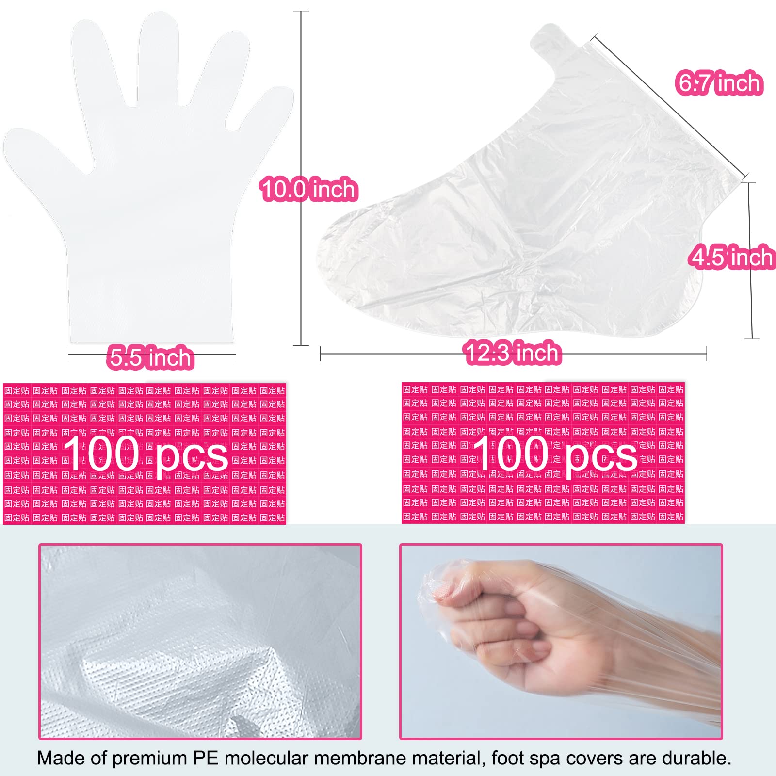 Paraffin Wax Liners For Feet And Hand, 200Pcs Larger And Thicker Plastic Hand And Foot Bags, Plastic Paraffin Bath Mitt Glove An
